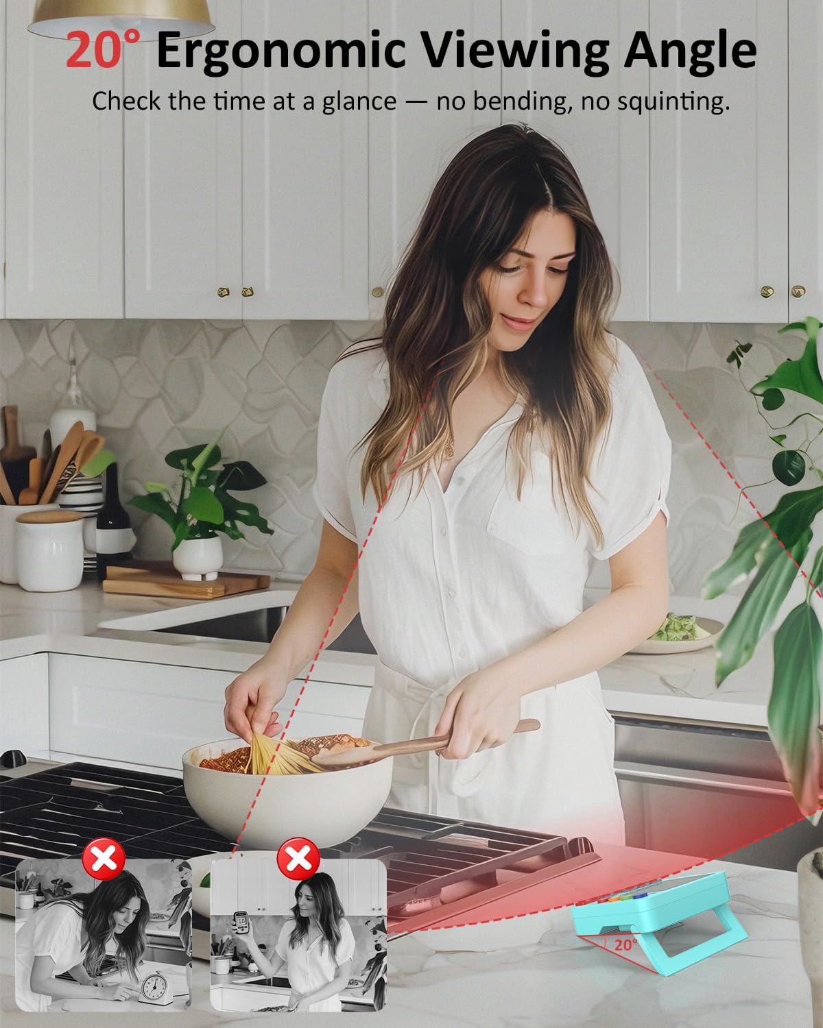 Digital Kitchen Timer for Cooking - 4 Channel Count Up Countdown Timer with Loud Alarm and Silent Mode, Large Display, Magnetic Back, Auto Memory for Classroom Study Gym, Battery Included (Mint Green)