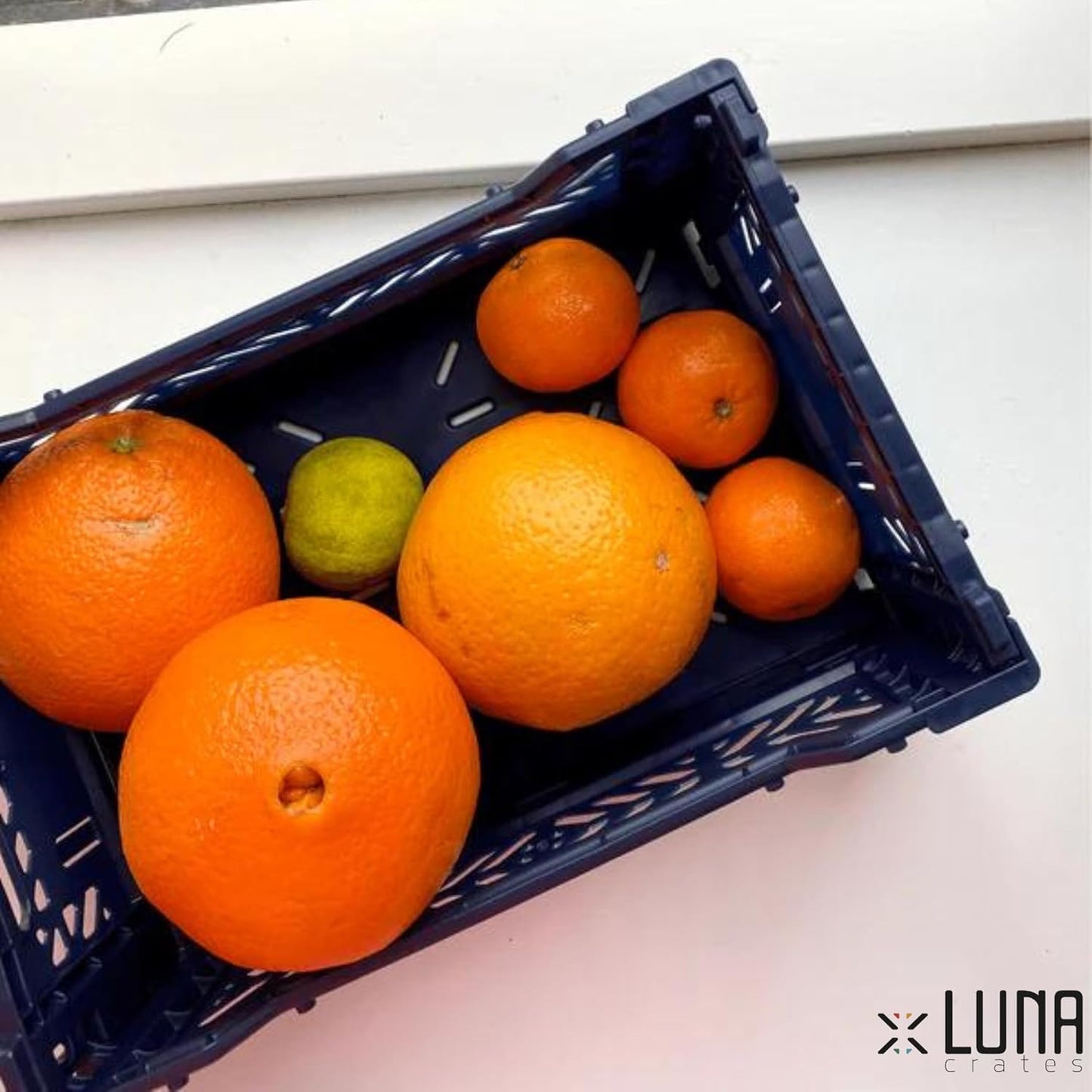 Collapsible Storage Box, Foldable Crate Organizer Bin with Handle, Stackable Crates for Home Organization (Navy-Blue-Cream, 4L -3-Pack)