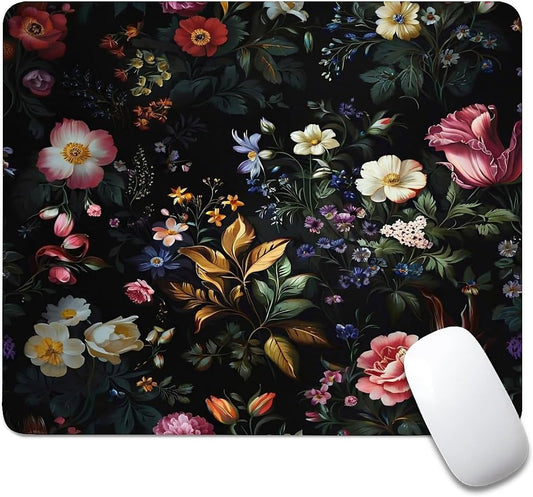 Square Mouse Pad Retro Oil Painting Flowers Plants, Personalized Premium-Textured Custom Mouse Mat Design, Washable Mousepad Cloth, Non-Slip Rubber Base Computer Mouse Pads for Wireless Mouse