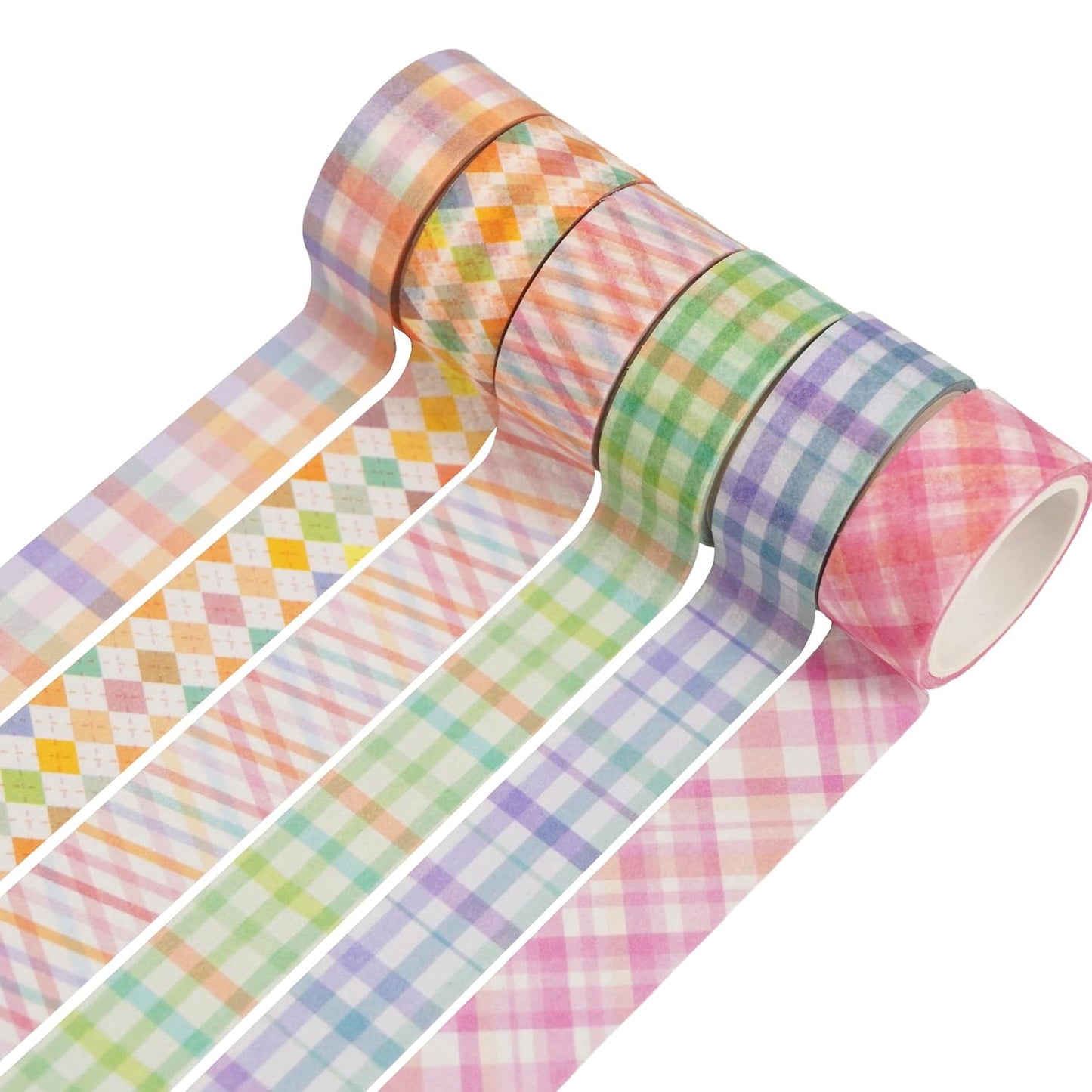 YUBX Basic Grid Washi Tape Set 12 Rolls Plaid Decorative Masking Tapes for Arts, DIY Crafts, Journals, Planners, Scrapbook, Wrapping (Colored)