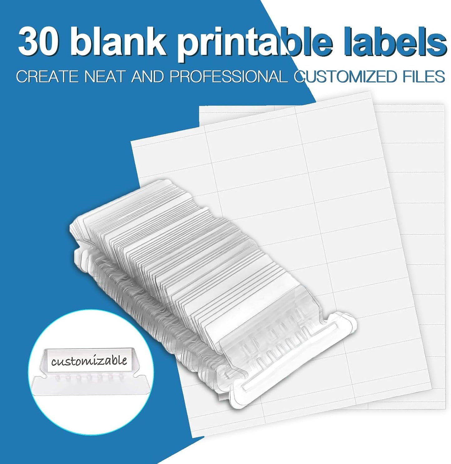 HERKKA Hanging File Folders, 30 Pack Reinforced Letter Size Hanging Folders, Designed for Bulky Files, Filing Cabinet, 1/5-Cut Adjustable Tabs (Lightblue)