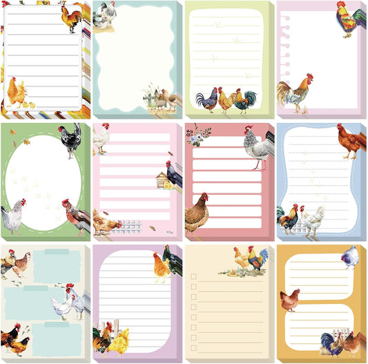 12 Pads Chicken Sticky Notes Cute Sticky Notes 3x4 Roosters Gifts for Women Chicken Funny Memos Animals Notepad Office Supplies Christmas Small Gifts