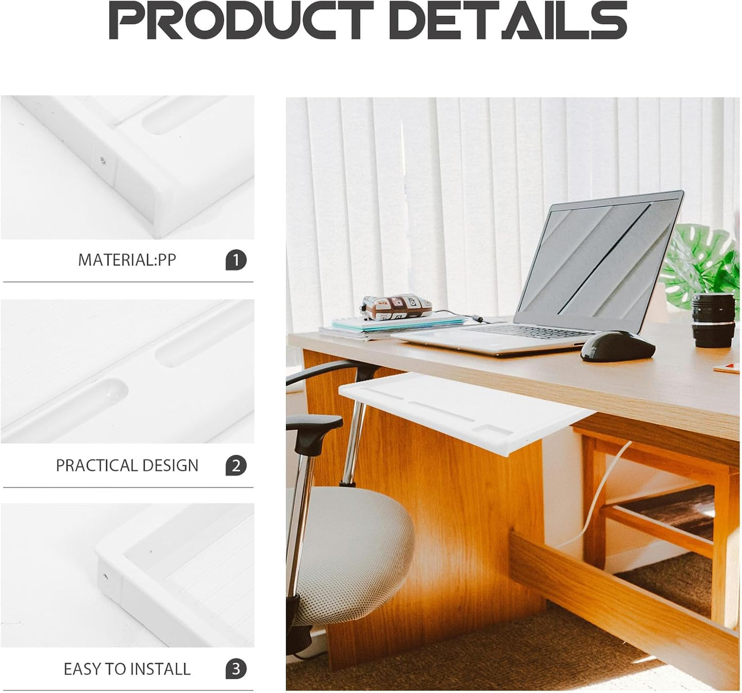 Under Desk Keyboard Tray Sliding Drawer Set with Clamp, Grey-White Keyboard Holder for Office Desk Storage and Computer Workspace Organization