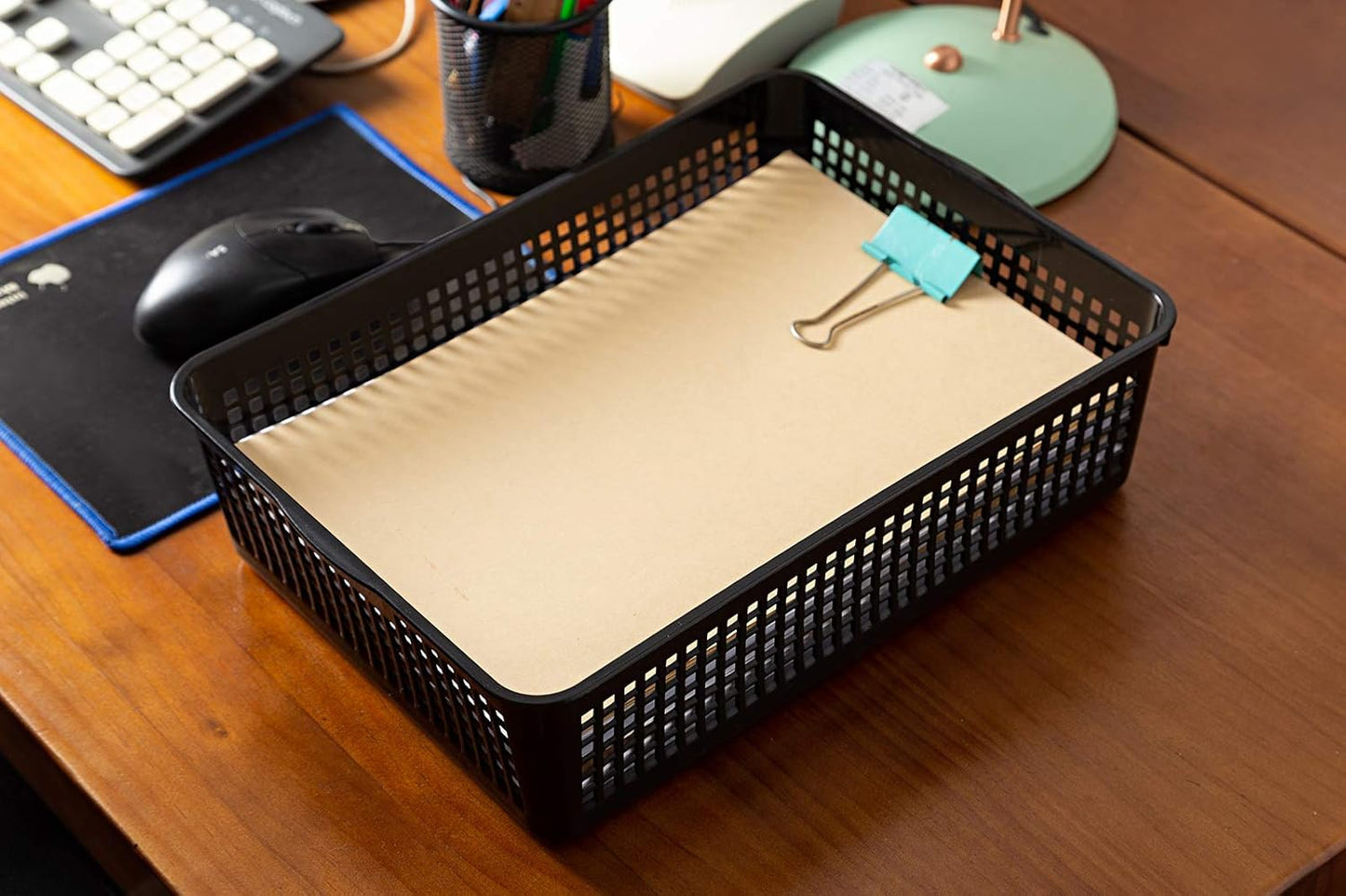 A4 Size Plastic Paper Storage Trays,Desktop File Organizer Baskets,6-Packs (Black)