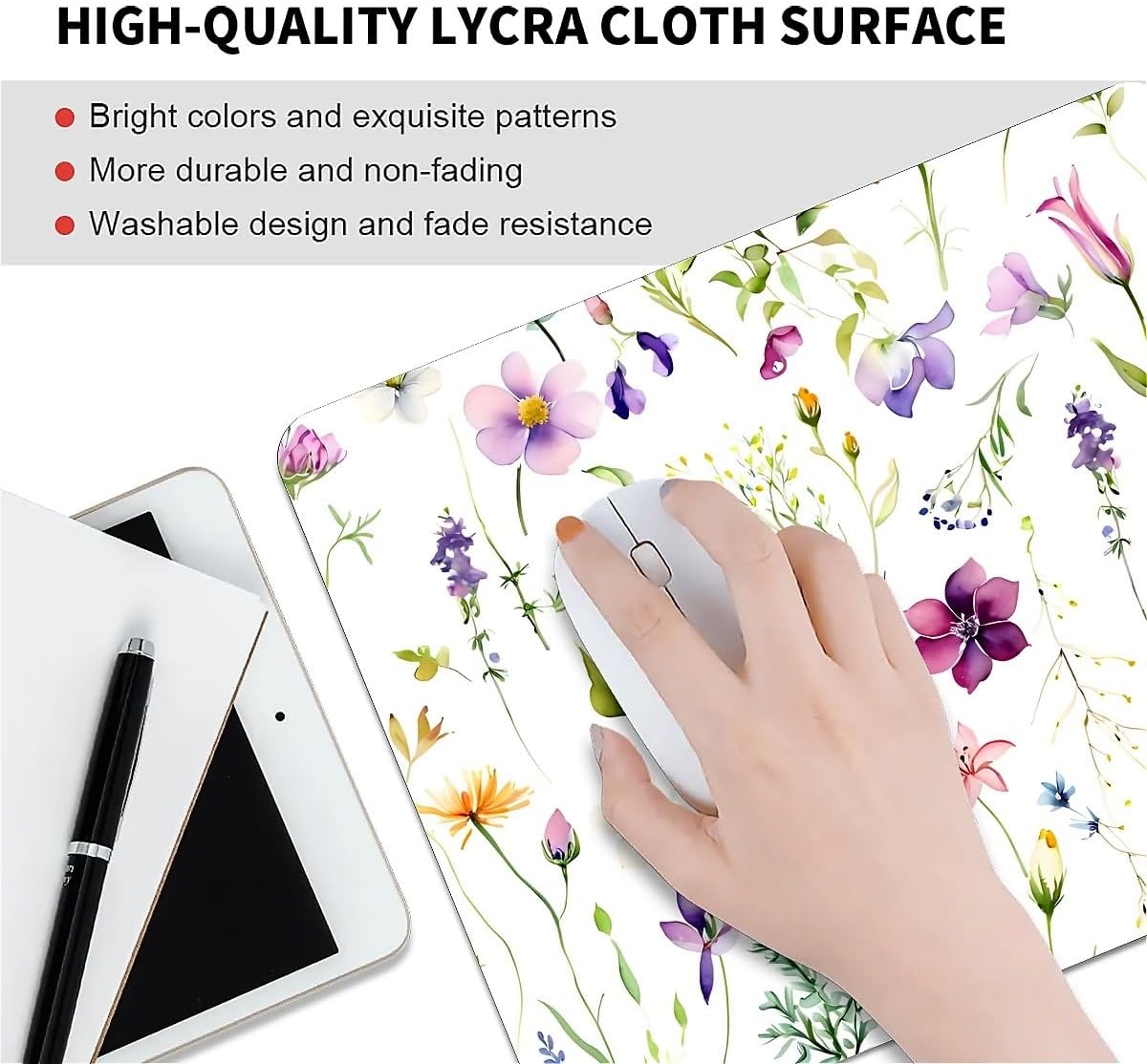 Square Mouse Pad Beautiful Flowers Plants 5, Personalized Premium-Textured Custom Mouse Mat Design, Washable Mousepad Cloth, Non-Slip Rubber Base Computer Mouse Pads for Wireless Mouse