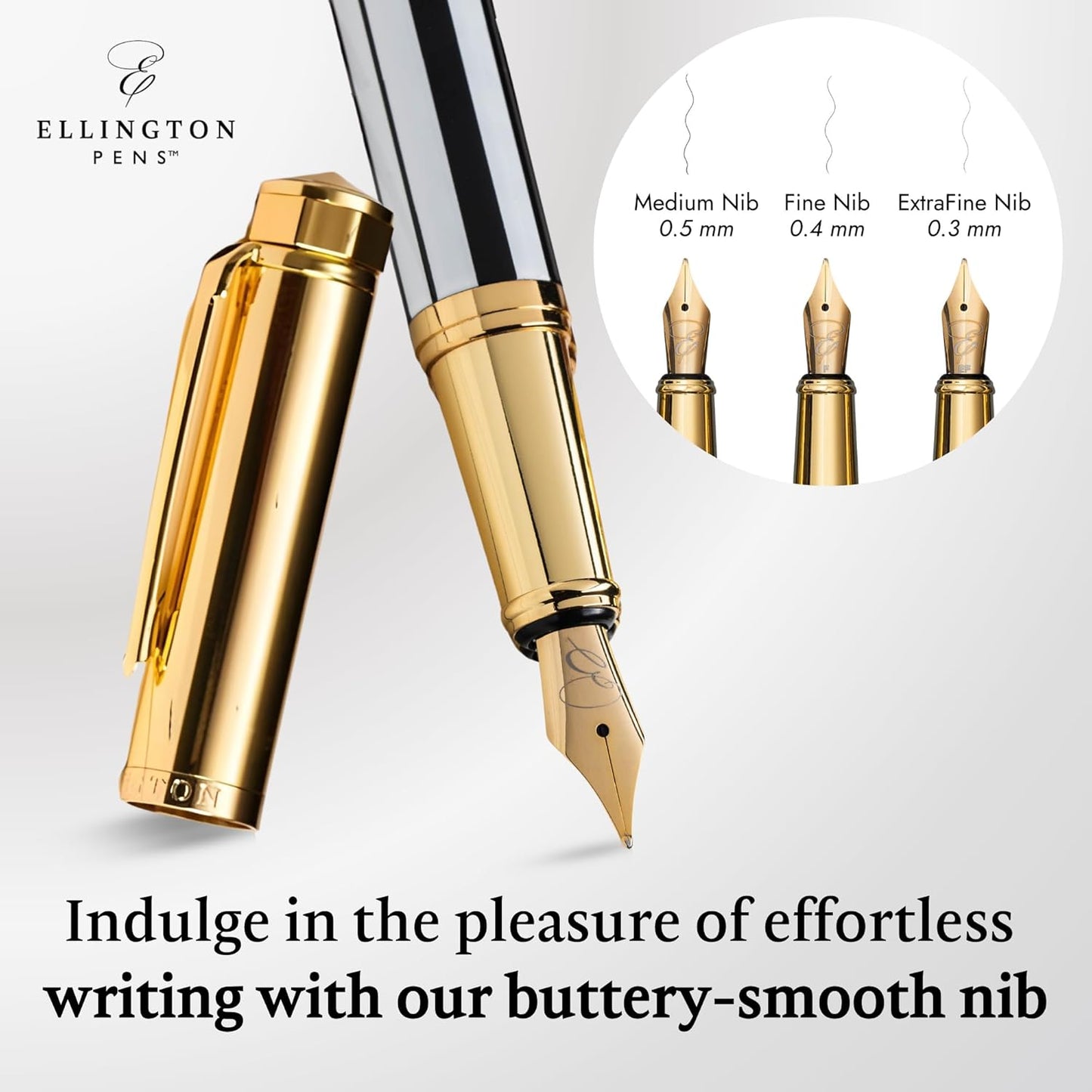 Ellington Pens Luxury Fountain Pen Set - Smooth Fine Nib- Includes 3 Ink Cartridges, Refillable Ink Converter, Gift Box- Fountain Pens For Writing, Calligraphy, Journaling, Sketching (Master Chopin)