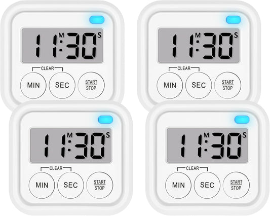 Timer, Kitchen Timers for Cooking Classroom Timer for Kids Teachers Digital Magnetic Timers 4 Pack, White