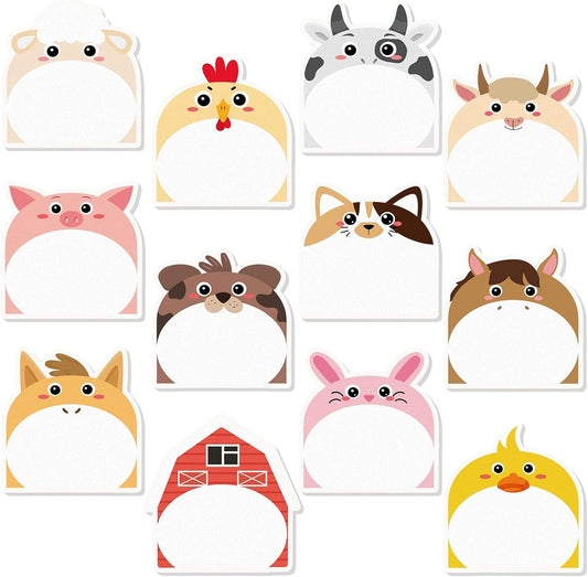 Yinder 24 Pads Cute Sticky Notes Fun Kawaii Animal Sticky Notes Pads Bulk Cartoon Memo Self Adhesive Gift for Christmas Veterinary Office School Tab Party Supplies(Farm Animals)