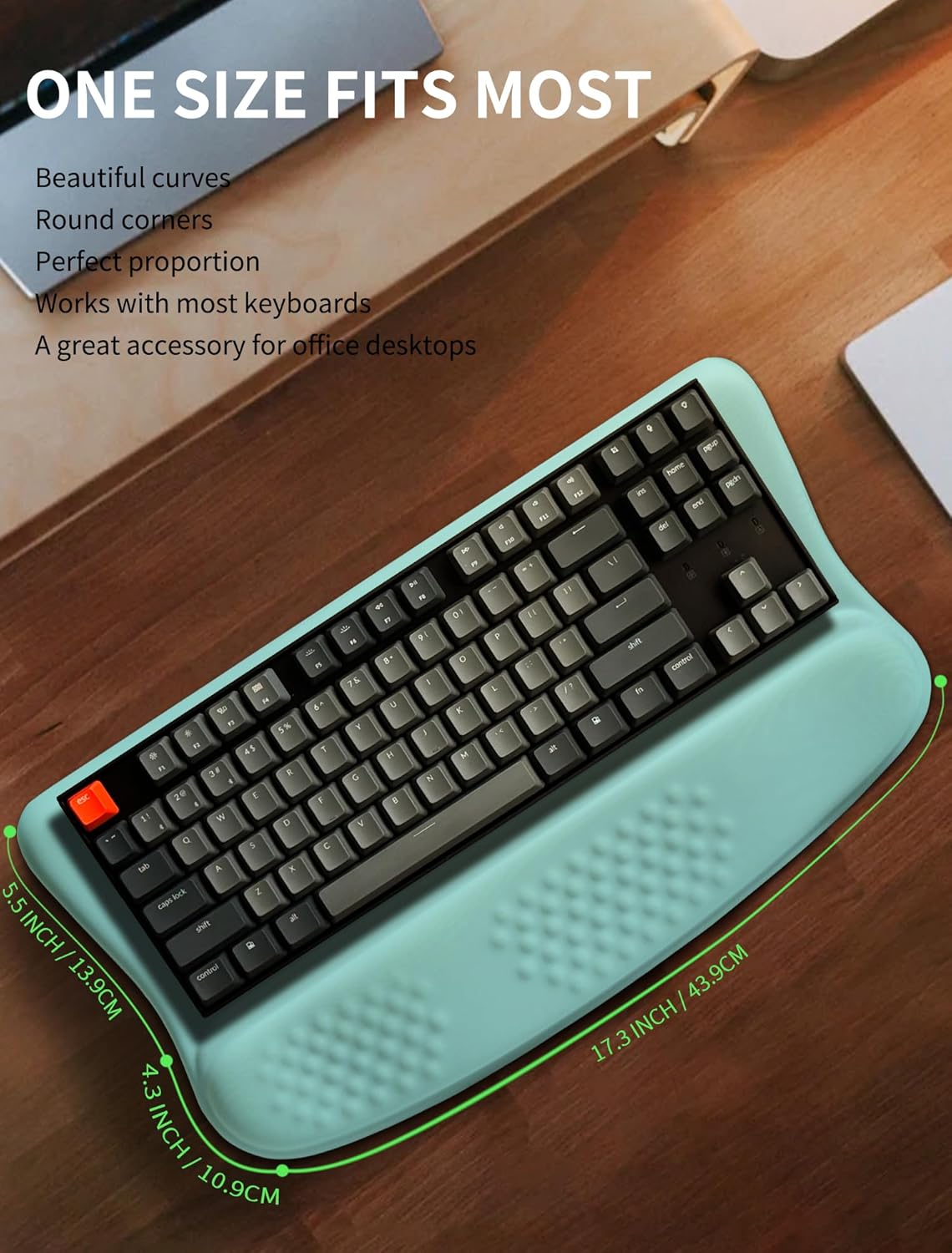Ergonomic Wave Wrist Rest with Keyboard Stand, Cushioned Palm Rest, Comfortable Integrated Memory Foam for Natural Typing and Relieve Wrist Pain, Baby Blue