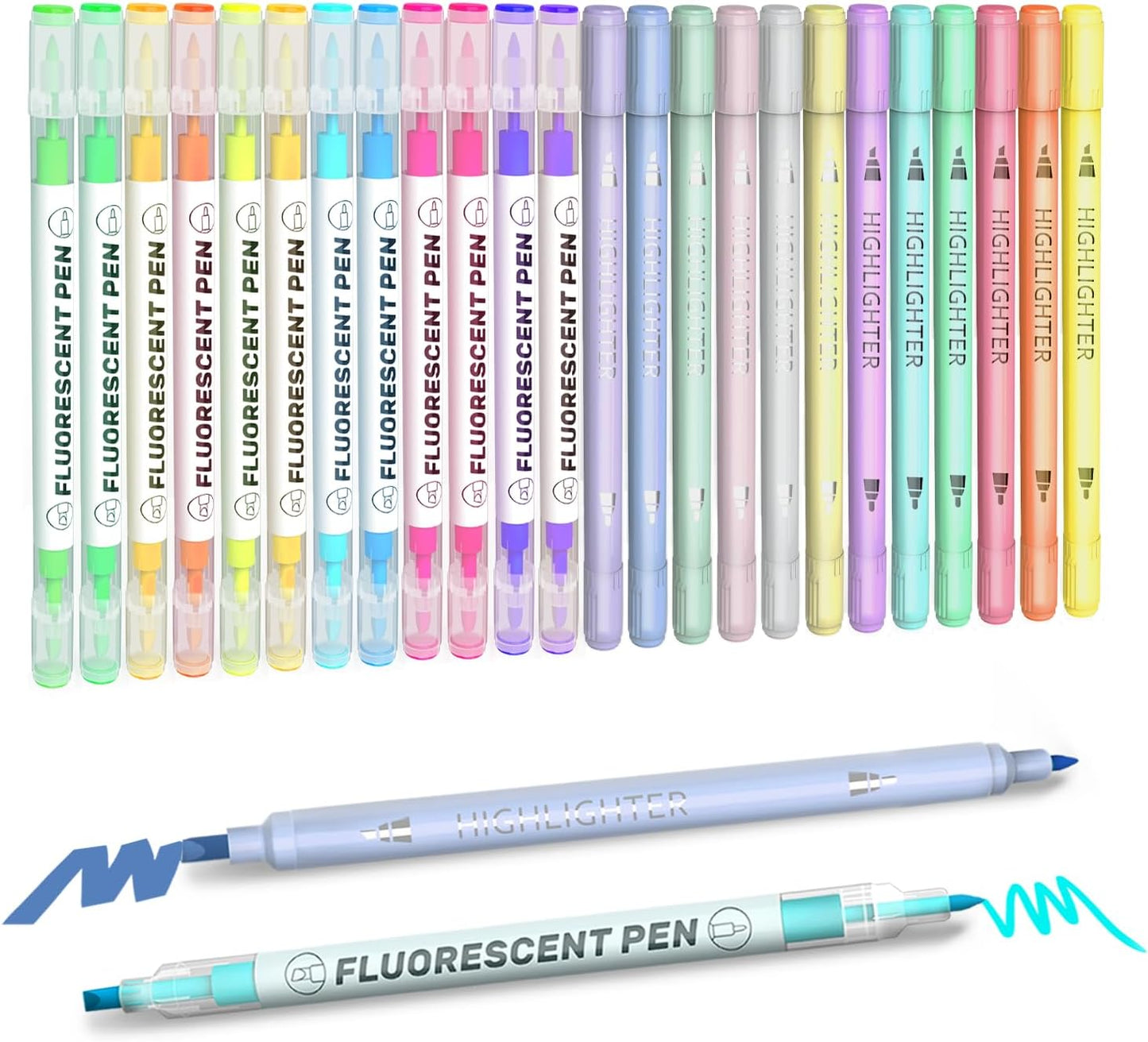 EooUooIP Highlighters, 24 Assorted Colors Highlighters Pens, Broad and Fine Tips Pastel Highlighter Marker Pens, Bible Highlighters No Bleed for Journaling, Students School Office Stationery