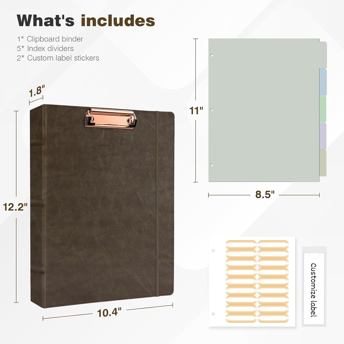 Ospelelf 1 Inch 3 Ring Binder Vintage Hardcover, Leather Clipboard Organizer for Letter Size, Professional Binder with Dividers and Tabs, Brown