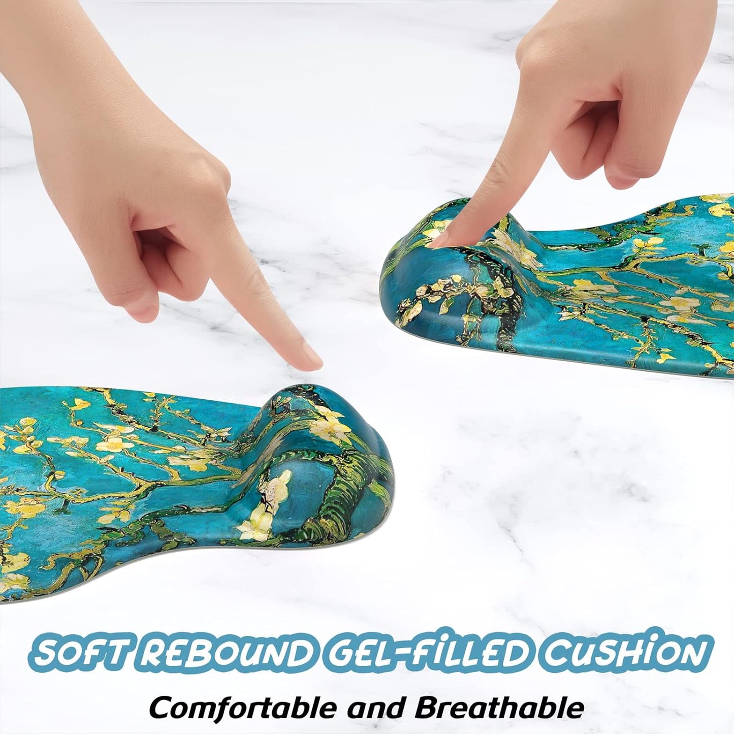 Hsurbtra Ergonomic Mouse Pad with Wrist Rest Support, Gel Mouse Pads with Non-Slip PU Base, Pain Relief Memory Foam Computer Mat, Cute Office Supplies Desk Decro Accessories, Blue