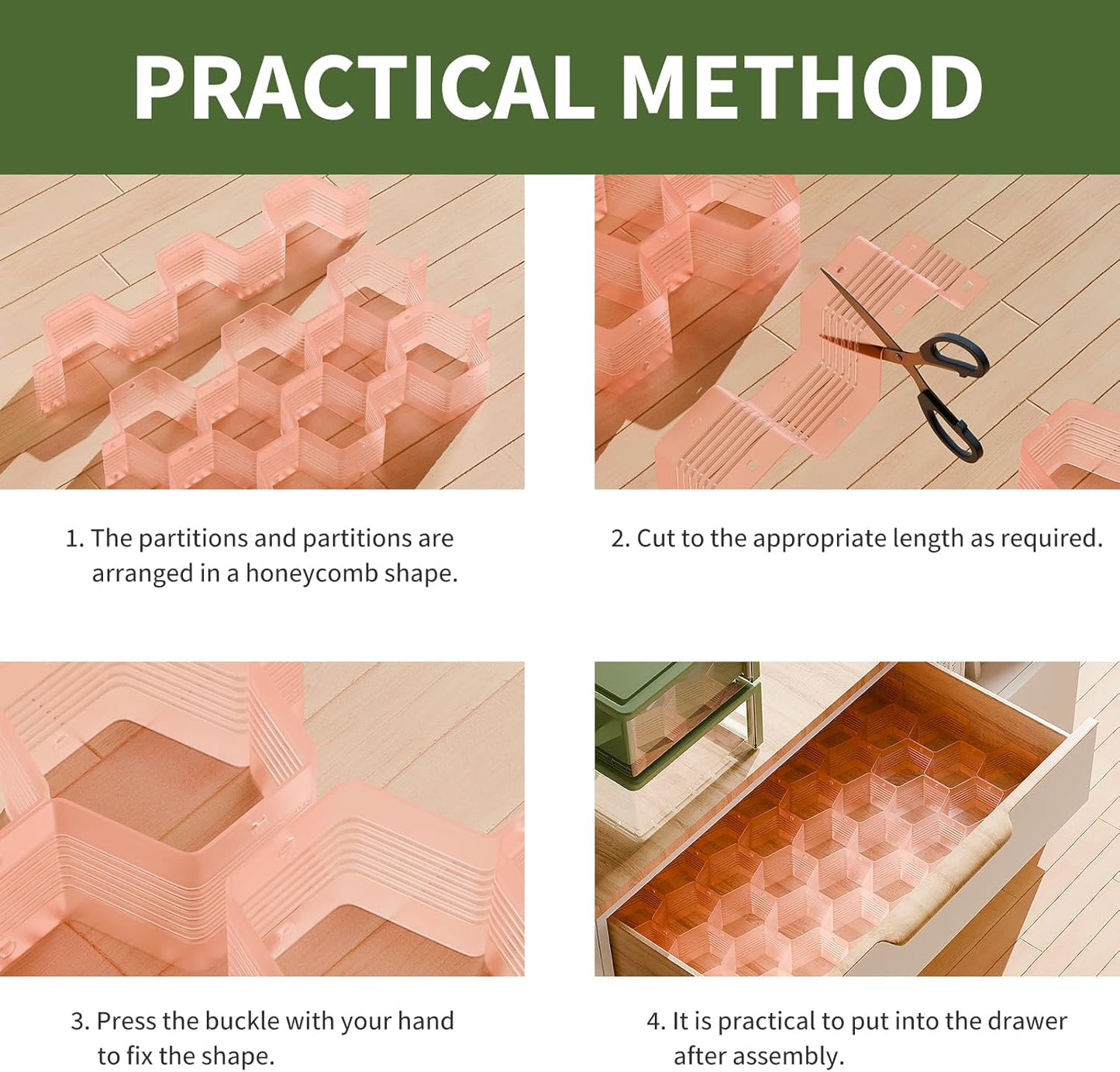 Honeycomb Separator Adjustable Drawer Organizer Divider for Underwear Belt-Scarf Socks Organizer (Pink(2pcs))