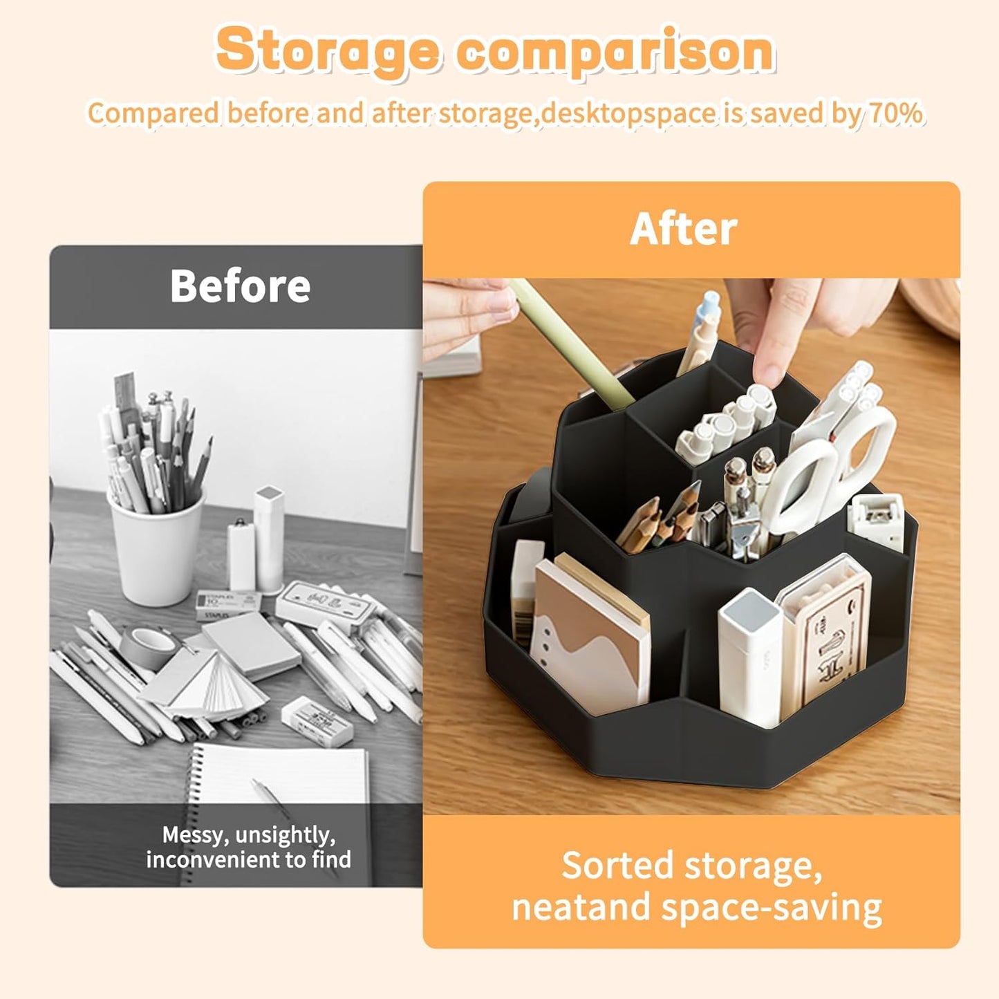 Pencil Pen Holder for Desk,9 Slots 360 Degree Rotating Desk Organizers,Desktop Storage Stationery Supplies Organizer, Cute Pencil Cup Pot For Office, School, Home(Black)