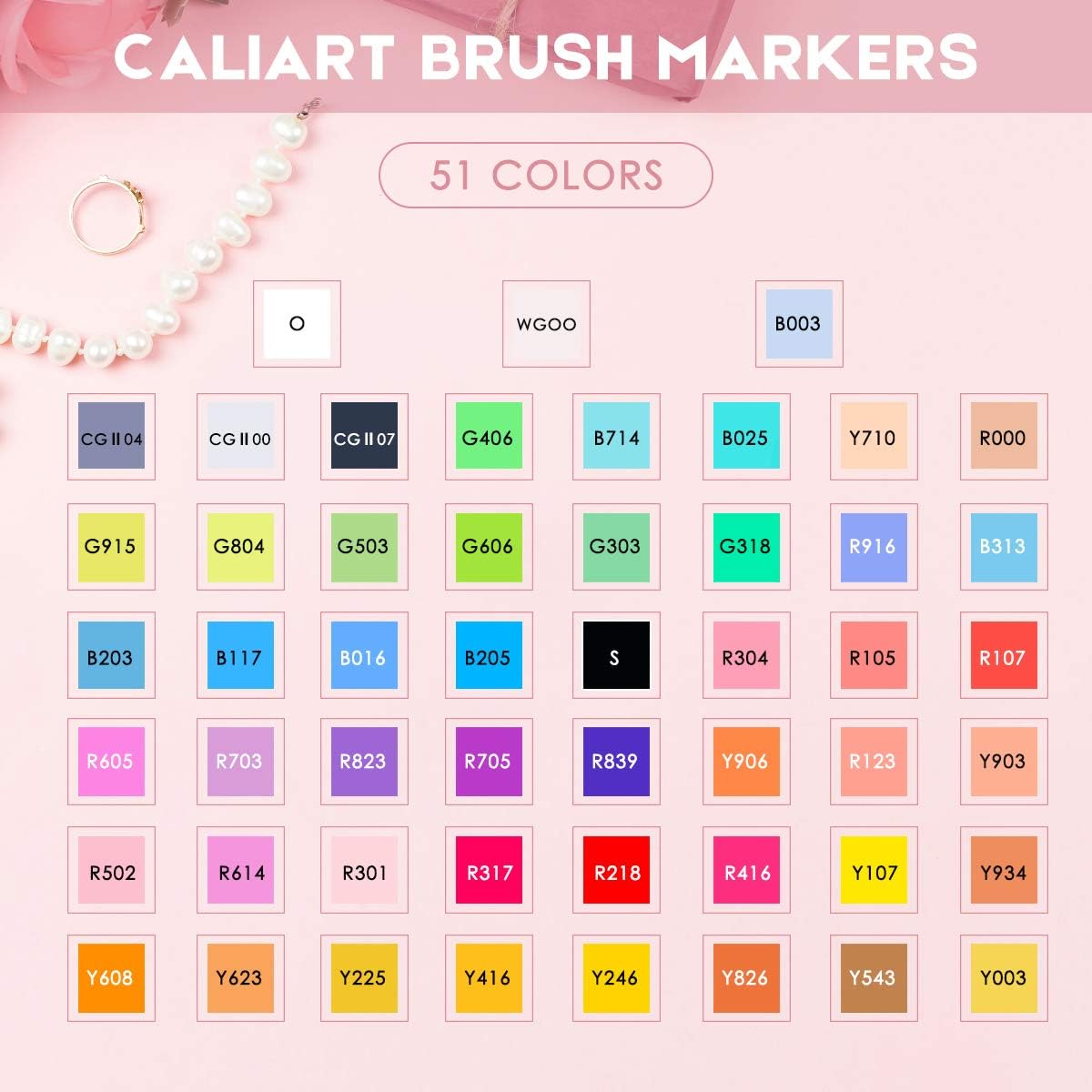Caliart Alcohol Markers Brush Tip, 51 Colors Dual Tip Artists Coloring Markers Set Brush & Fine, Permanent Alcohol Based Colored Sketch Pens, Art Supplies Gifts for Adults Illustration Drawing