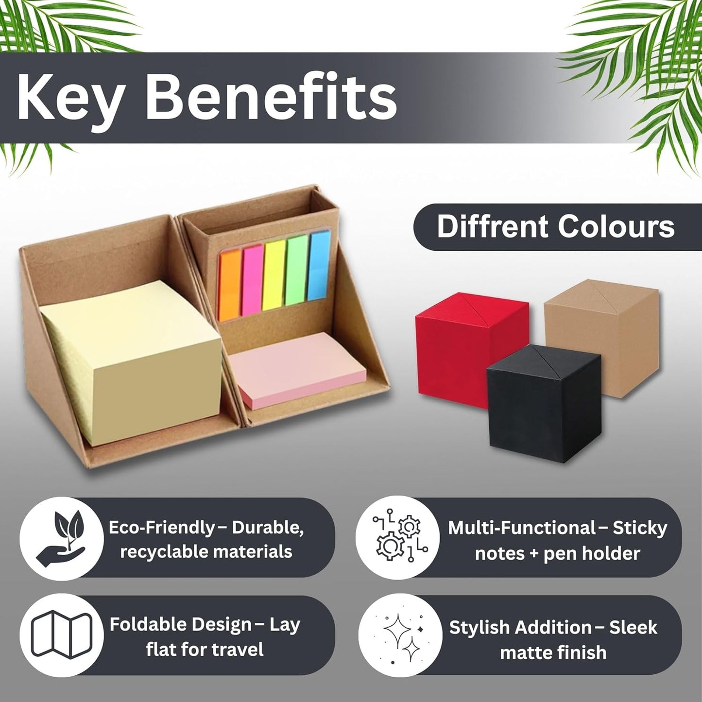 Sticky Notes Organizer Cube with Pen Holder, 3-in-1 Multi-Size Memo Pad Set, Transparent & Colorful Post It Notes, Fun Sticky Pads, Portable Fun Teacher Supplies, for Home, School, Office Desk (Red)