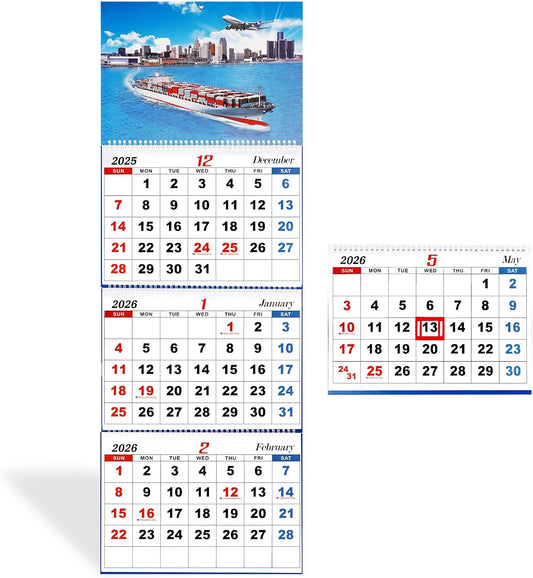 Wall Calendar 2026 Monthly Calendar 3 Month Display Wall Calendars 2026 Wall Calendar (Folded in one Month), Dec 2025 - Jan 2027, for Office School Home (B)