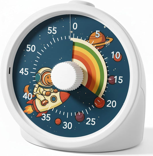 BellMan Visual Timer with Pause Button, 60 Minute Countdown Rainbow Timer for Kids and Adults with Silent Operation, Study and Meetings Time Management Tool, Design for Home, Office and Gift, Rocket