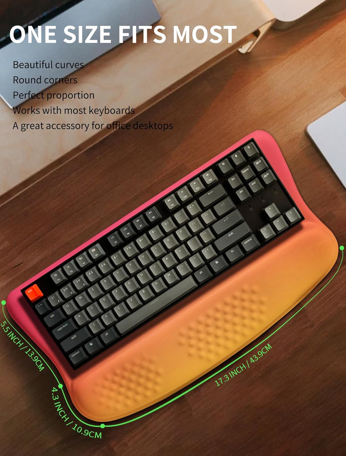 Ergonomic Wave Wrist Rest with Keyboard Stand, Cushioned Palm Rest, Comfortable Integrated Memory Foam for Natural Typing and Relieve Wrist Pain, Sunrise Morning Light