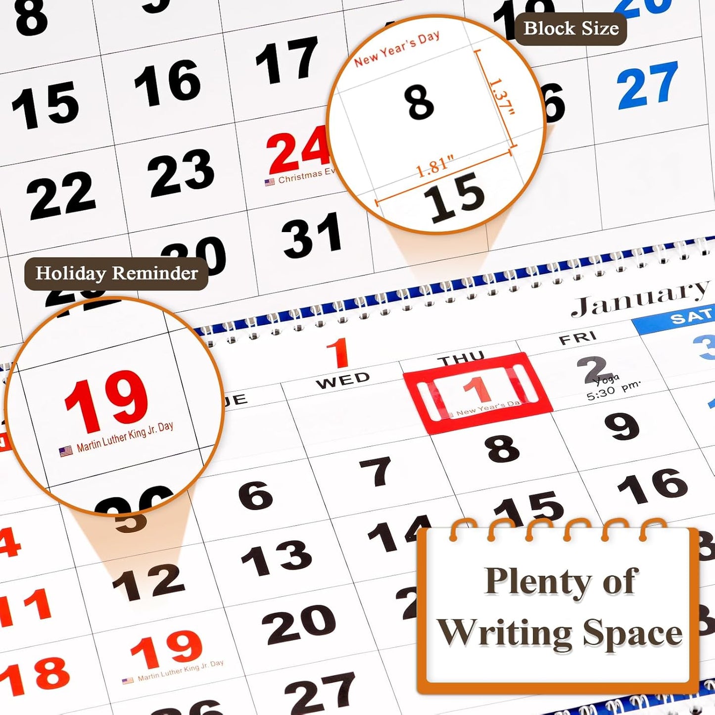 Wall Calendar 2026 Monthly Calendar 3 Month Display Wall Calendars 2026 Wall Calendar (Folded in one Month), Dec 2025 - Jan 2027, for Office School Home (A)