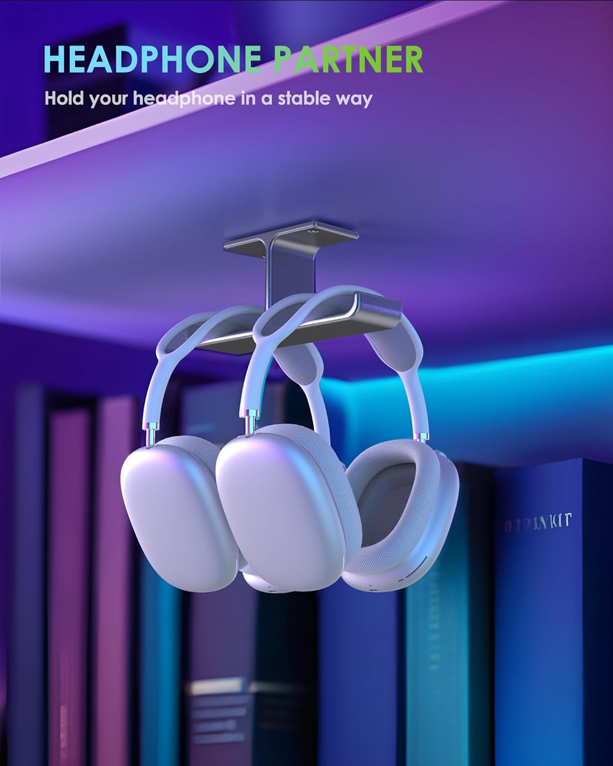 All Aluminum Headset Headphone Stand Hanger Under Desk Designed [Patented] Headphone Holder Hook by Strong Adhesive & Screws,PC Gaming Accessories Compatible with PC Gaming DJ Headsets,Silver