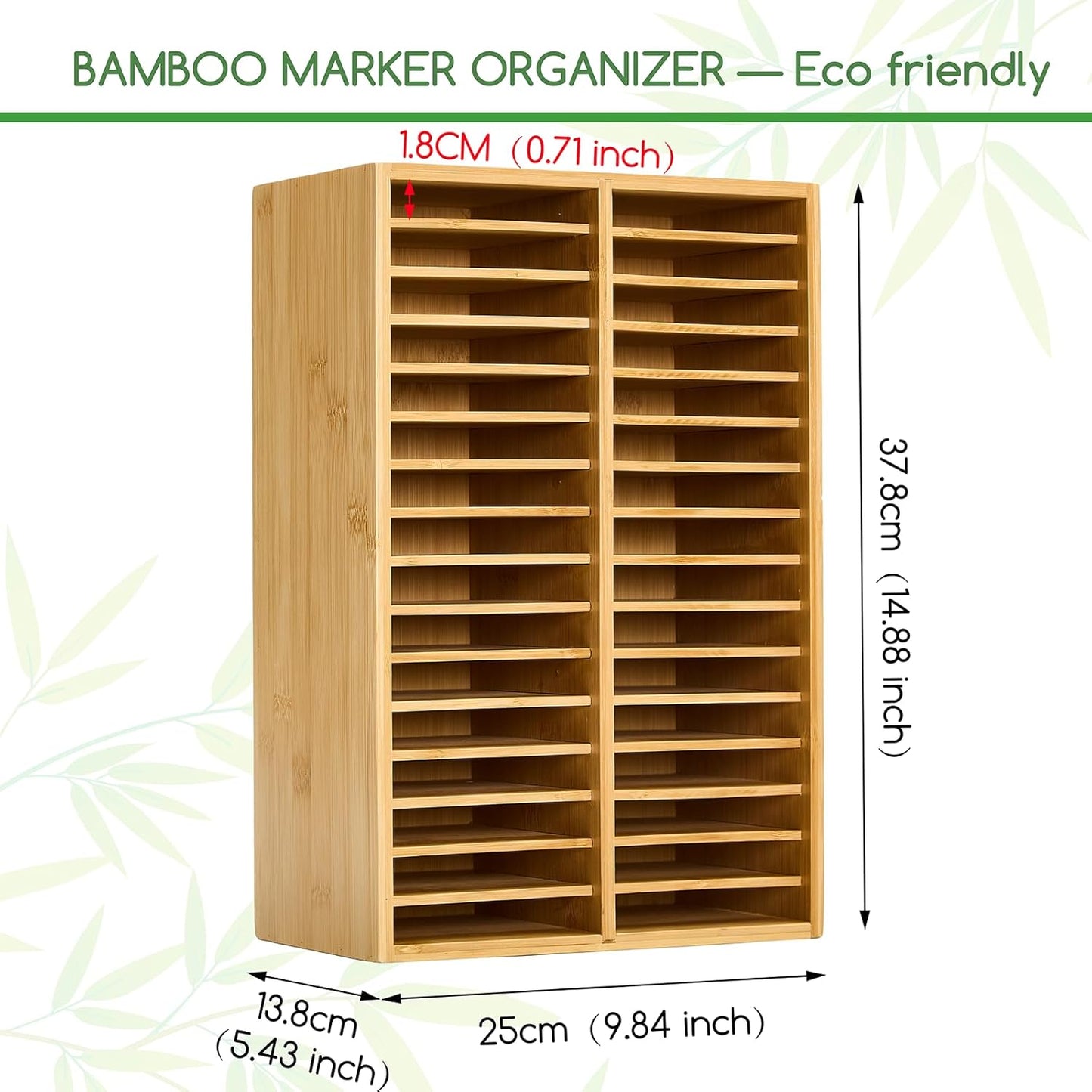 MEEDEN Bamboo Marker Organizer for Desk: Holds 224 Pens with 32 Compartments- Art Supply Storage & Holder for Alcohol Markers，Pens，Pencils