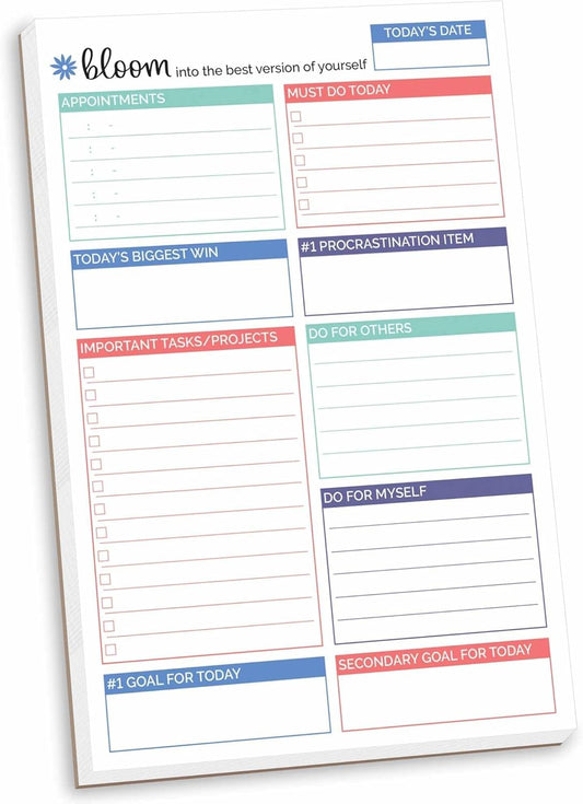 bloom daily planners Double Sided Daily To Do List Planning Pad - 80 Tear Off Sheets for Work, Home or Office Organization (Teal) - 6" x 9"