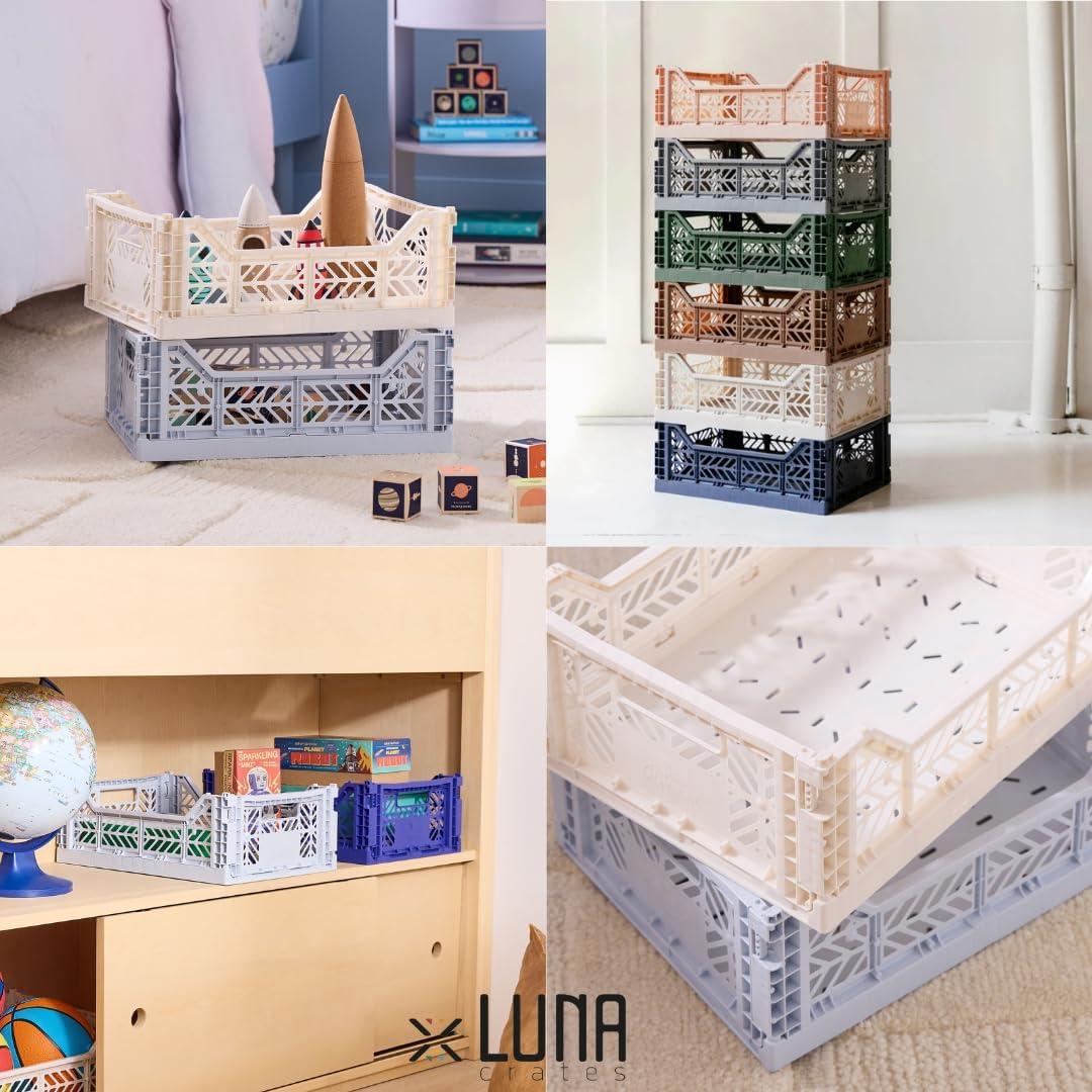 Collapsible Storage Box, Foldable Crate Organizer Bin with Handle, Stackable Crates for Home Organization (Peach-Brown-LightGray, 14L - 3 Pack)