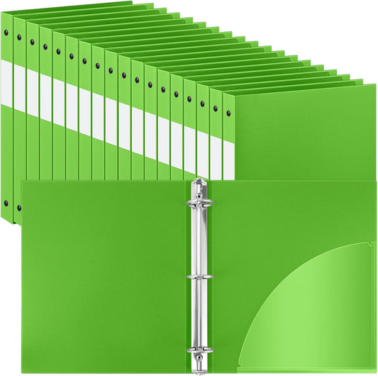 Henoyso 16 Pcs 3 Ring Binder 1/2'' Round Fits Letter Size 8. 5'' x 11'' Paper Plastic Flexible Binder Holds 100 Sheets with 1 Pockets Versatile Organizer for Office Home School (Tender Green)