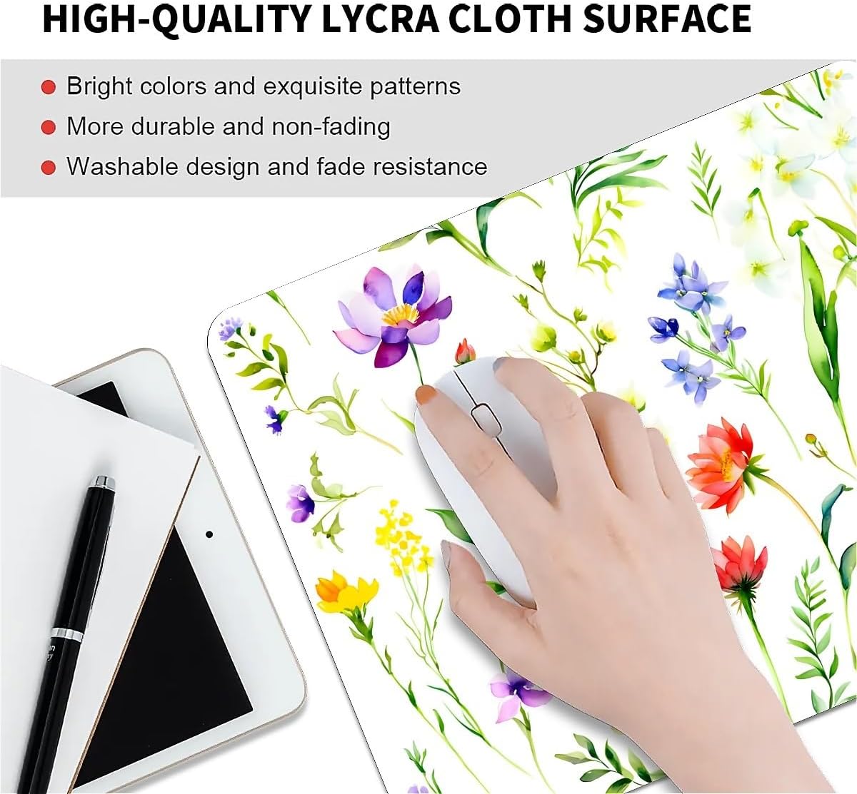 Square Mouse Pad Beautiful Flowers Plants 1, Personalized Premium-Textured Custom Mouse Mat Design, Washable Mousepad Cloth, Non-Slip Rubber Base Computer Mouse Pads for Wireless Mouse