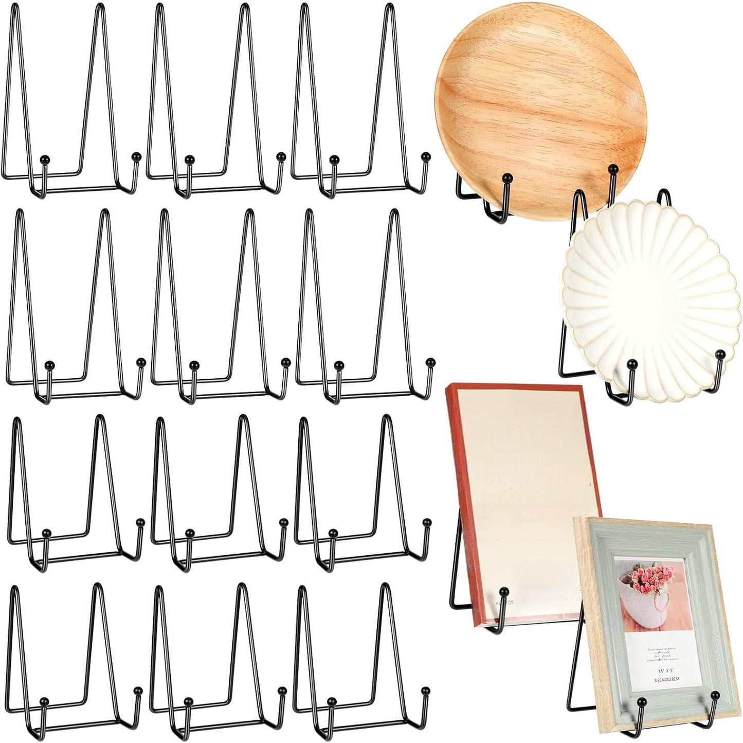 Mixweer 12 Pcs Book Stands for Display Metal Picture Frame Stand Book Plate Picture Holder Easels Photo Holder for Decorative Display(4.3 Inch, 6 Inch,Black)