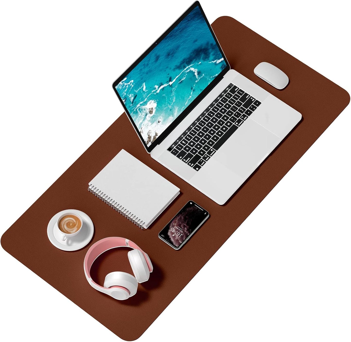 Hsurbtra Desk Pad, 35.5" x 17" PU Leather Desk Mat, XXL Extended Mouse Pad, Waterproof Desktop Blotter Protector, Non-Slip Ultra Thin Large Laptop Keyboard Writing Mat for Office Home, Brown
