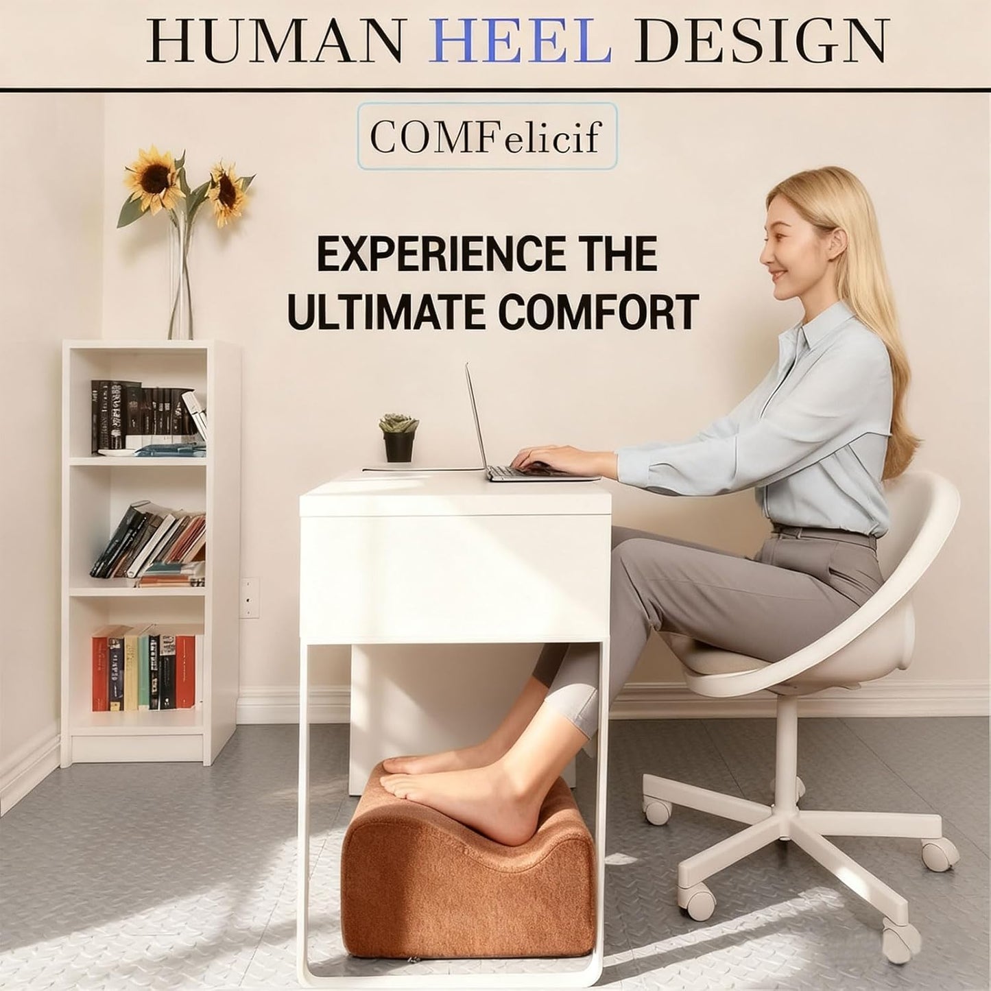 Foot Rest for Under Desk at Work, Ergonomic Under Desk Footrest with Washable Cover, Memory Foam Foot Stool for Office Chair & Gaming Chair, Back & Hip Pain Relief, Brown