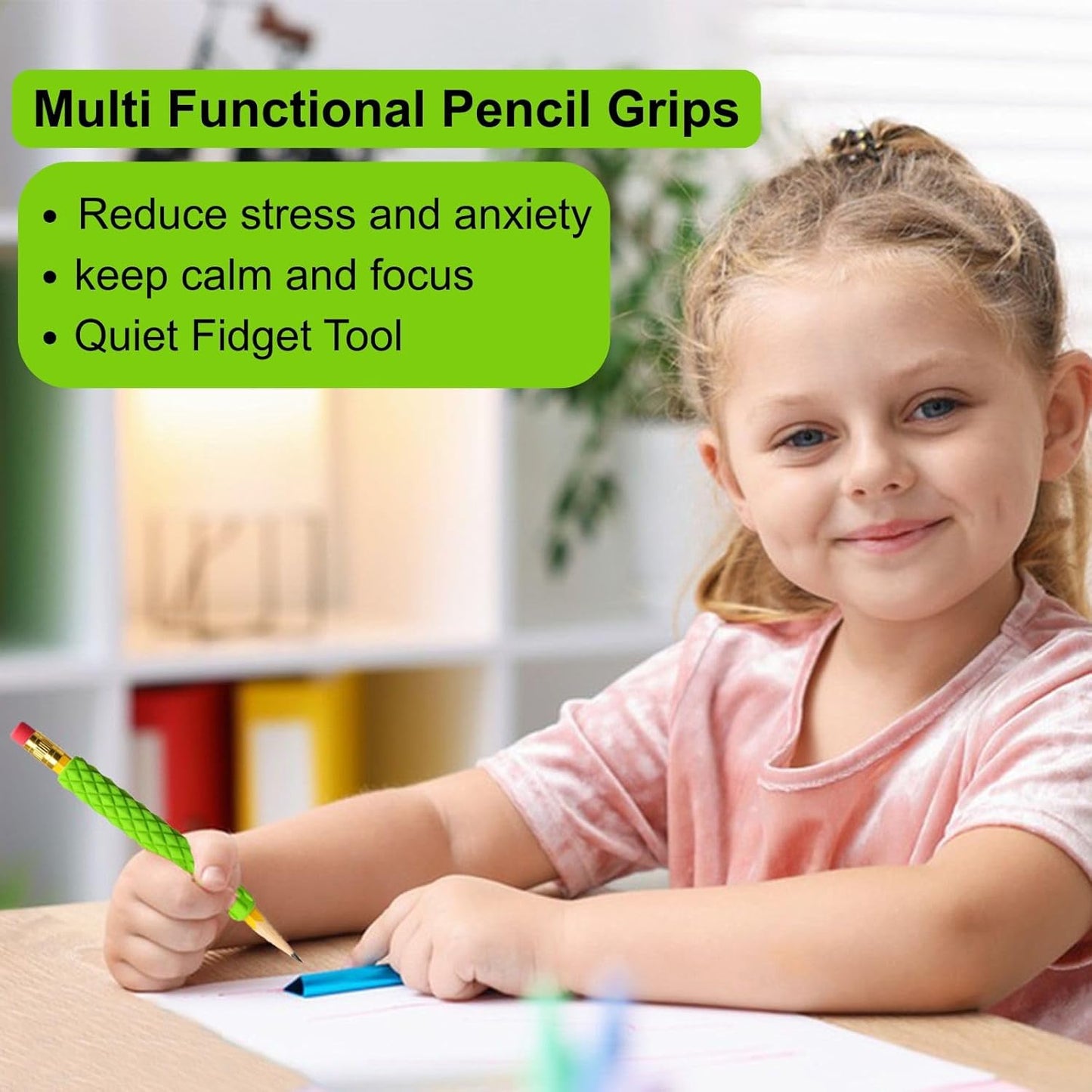 8 Pack Textured Pencil Grips for Kids, Teens, Adults, Silicone Sensory Fidget Sleeves for ADHD, Autism, Anxiety & Stress Relief (Color 1)