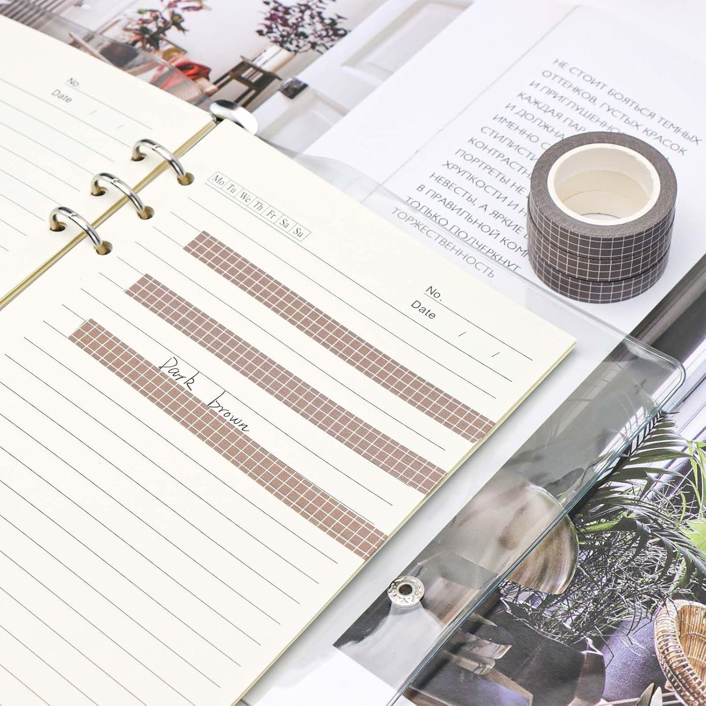 NatSumeBasics 2 Brown Grid Washi Tapes 0.4" x 32ft Adhesive Masking Tapes Decorative DIY Scrapbooking Decor Planners Crafts Supplies Gift Wrapping (Brown)