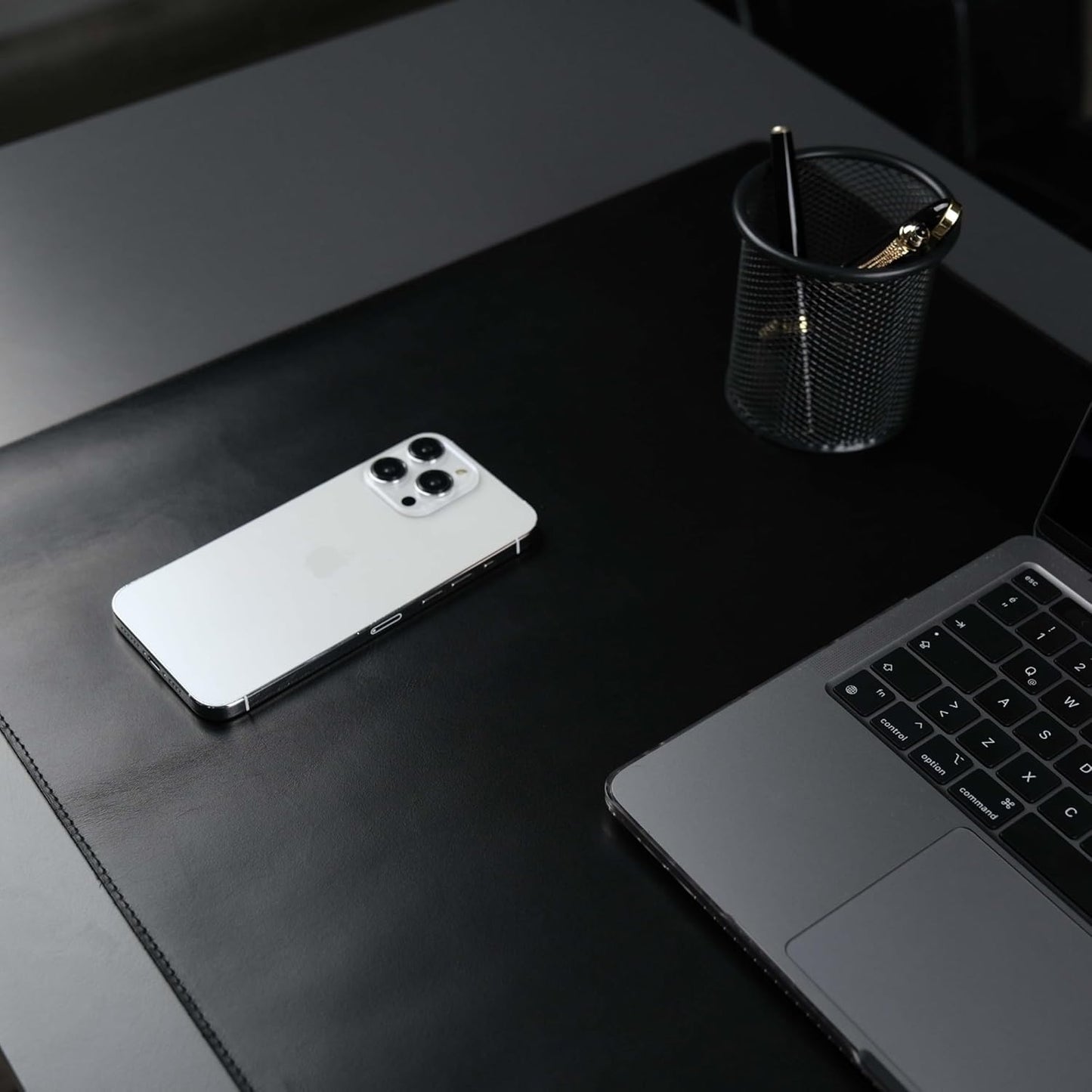 Jersey Genuine Calfskin Leather Desk Pad, Office Desk Mat with Non-Slip Bottom, Smooth Surface for Mouse & Keyboard, Desk Protector (36x19 inches) (Black)