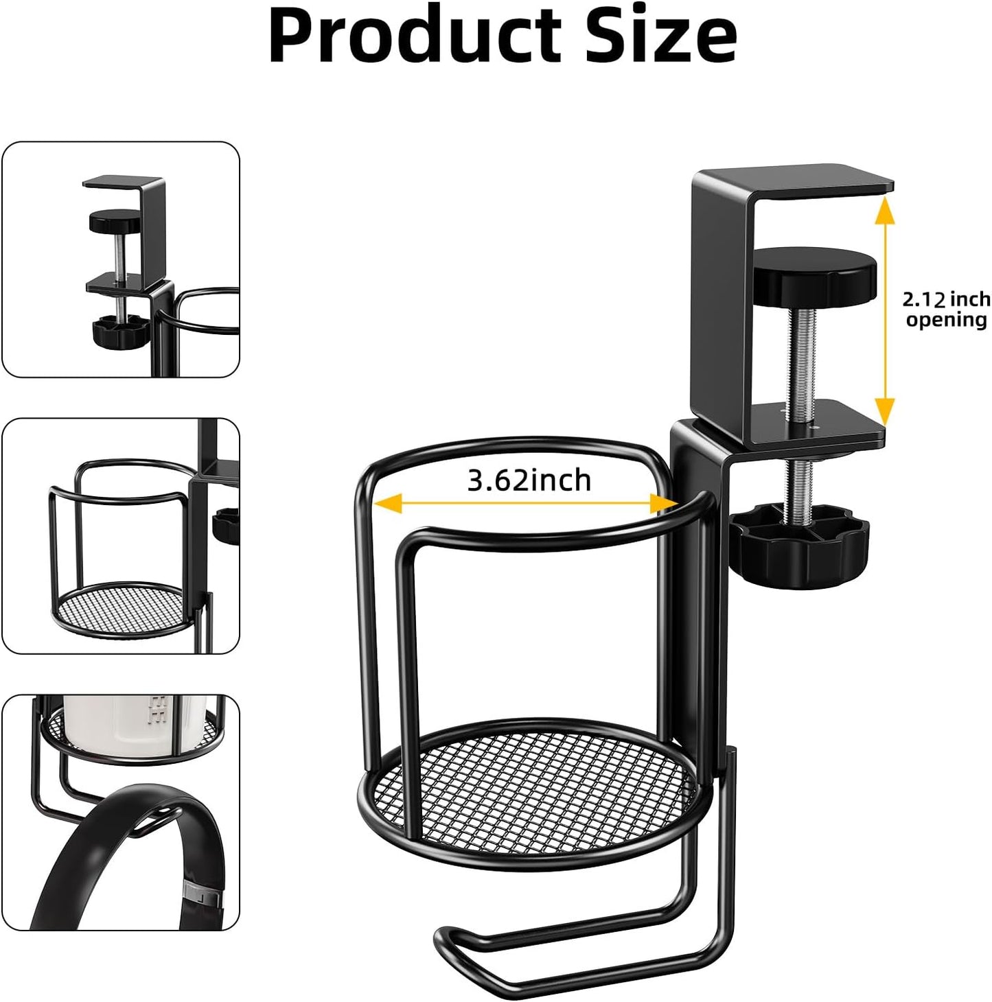 2 Pack 2 in 1 Desk Mug Hooks with Headphone Hanger Holder, Anti-Spill Clip-On Table Mug Hooks with 360° Rotation for Lawn Chair, Office Home Gaming Table