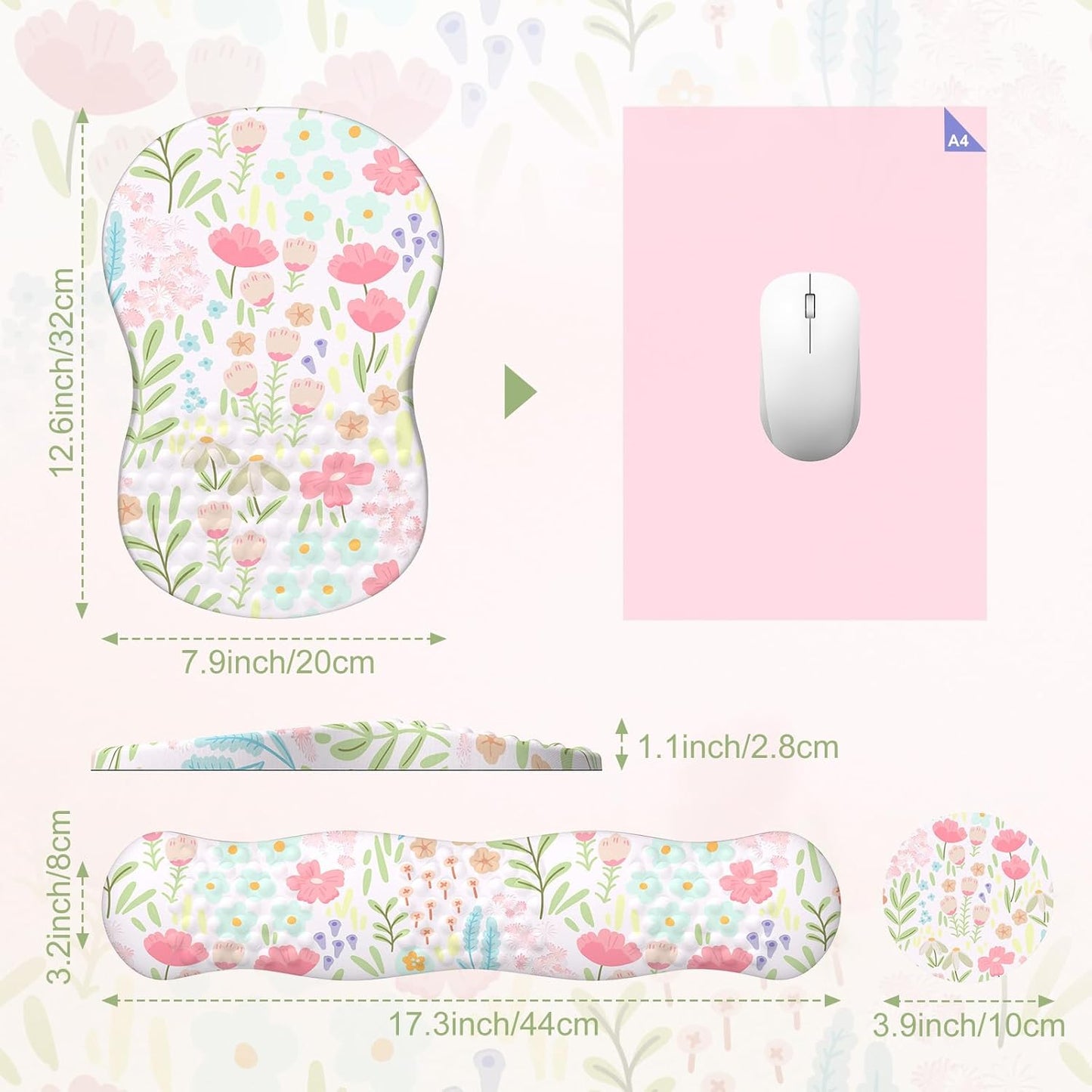 HAOCOO Mouse Pad and Keyboard Wrist Rest, 3-in-1 Gel Memory Foam Ergonomic Mouse Pad with Wrist Rest Set, Gaming Mousepad Arm Cushion Support for Computer Office Desk Accessories(White)