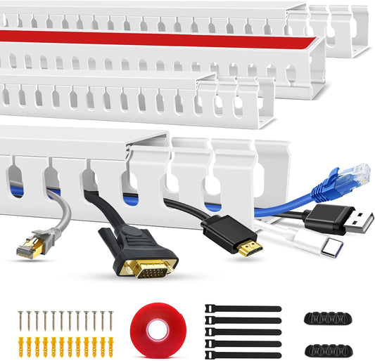Cable Duct Management Raceway Kit, 62.8" (4 x 15.7) Server Rack Cable Management, Cable Management for Hide Network HDMI VGA Cable, Open Slot Cable Track Desk Wire Channel, Cable Raceway White 4 Pack