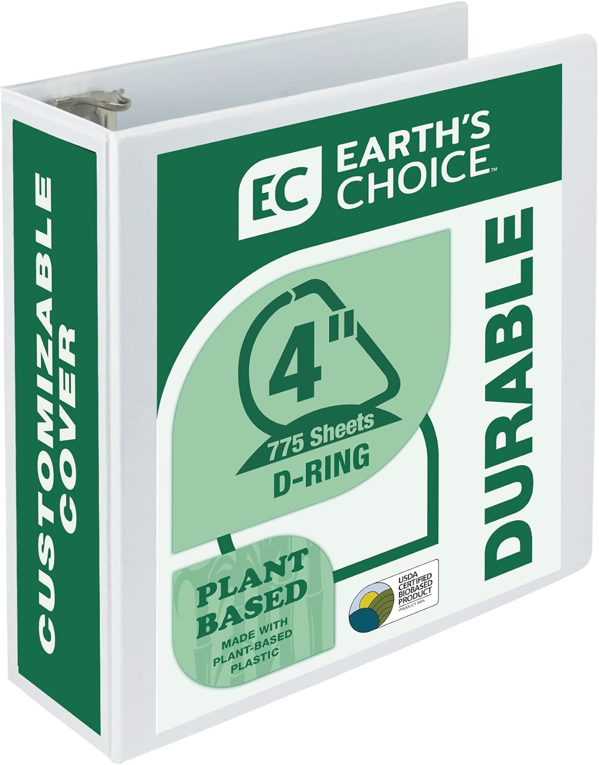 Samsill Plant-Based 4 Inch Durable D-Ring, Made in USA, View Binder, Eco-Friendly, USDA Certified Biobased, White