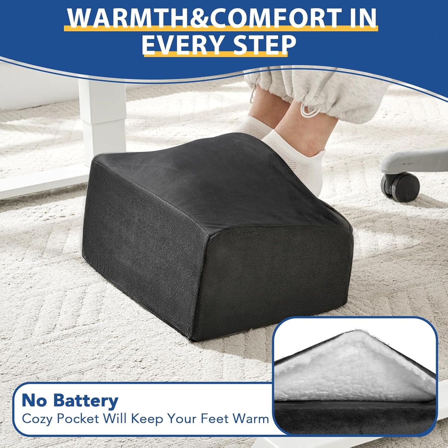 Foot Rest for Under Desk at Work, Adjustable Footrest for Office Chair & Gaming Chair,Ergonomic Footrest Pillow Desk Foot Stool with Washable Cover for Home, Airplane, Travel (Black)