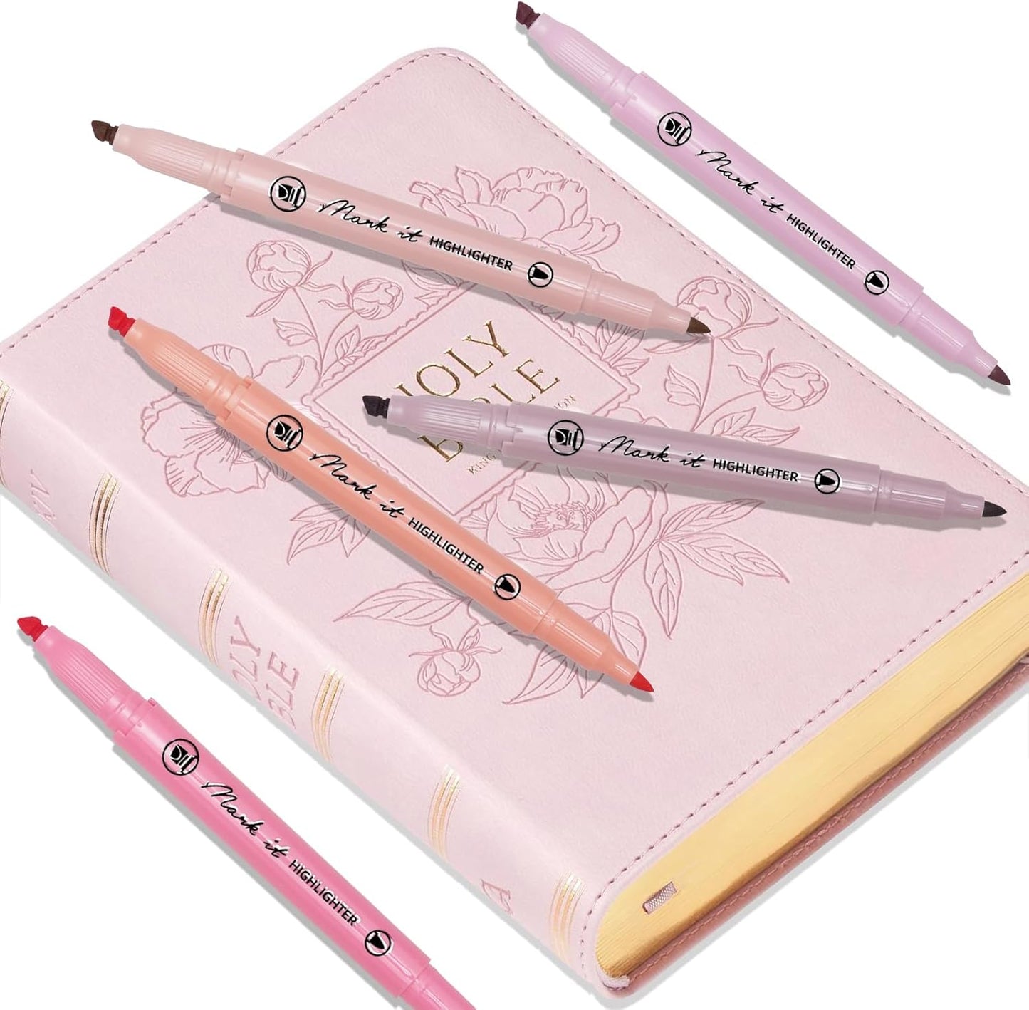 Pink Highlighters, 5 Pack Aesthetic Bible Highlighters No Bleed, Pastel Highlighter Assorted Colors, Cute Highlighter Dual Tip For Journaling Supplies, Bible Study And School Accessories