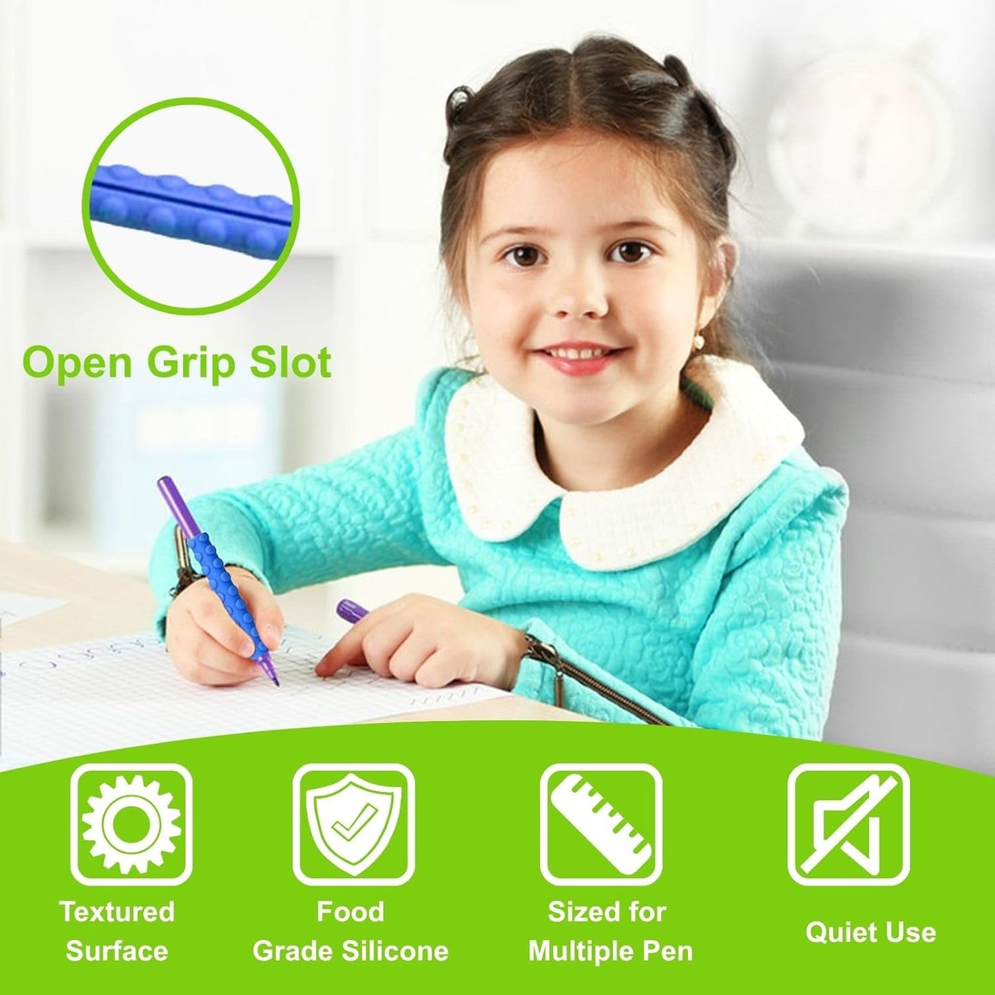 8 Pack Textured Pencil Grips for Kids, Teens, Adults, Silicone Sensory Fidget Sleeves for ADHD, Autism, Anxiety & Stress Relief (Color 3)