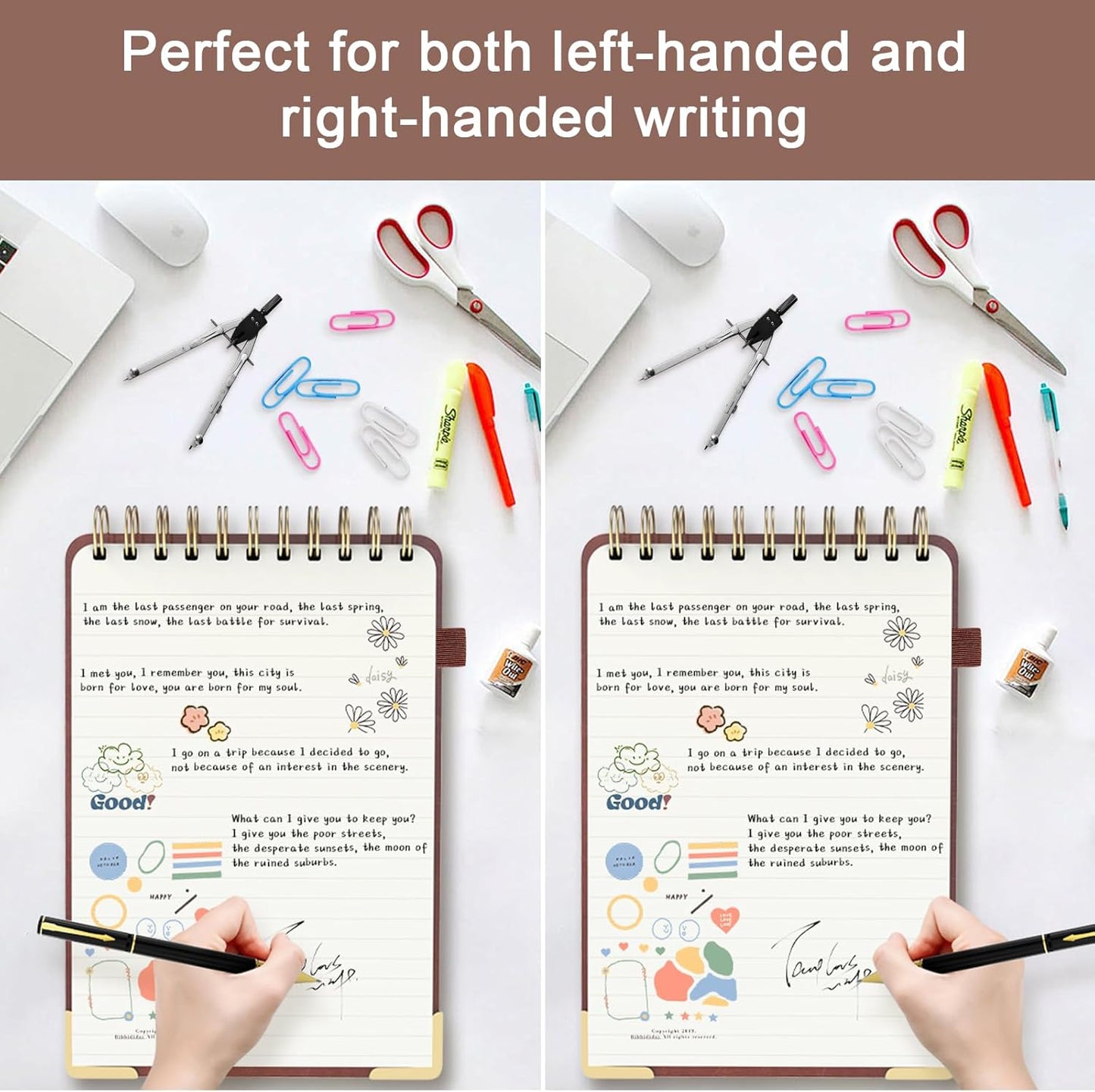 Aesthetic Top Spiral Notebook, A5 Linen Hardcover Top Bound Steno Pads, 240 Pages 100gsm Thick Lined Paper Left Handed Notebook Journal for Work, School, Church Writing - Brown, 5.9" x 8.5"