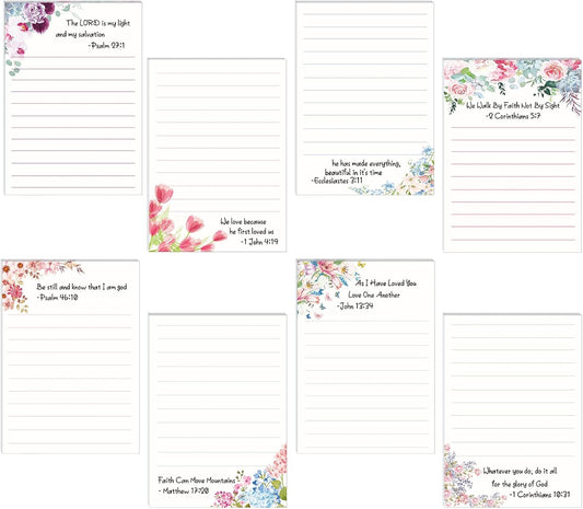 8 Pack Christian Sticky Notes Samll Scripture Inspirational Memo Pads Floral Design Adhesive Religious Bible Verse Quotes Notepads for Writing Diary Lists Schedules, 4 x 5. 5 Inch(Simple Style)