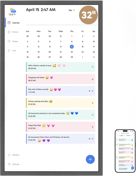 Dragon Touch 32" Digital Calendar Chore Chart – 1080P Full HD Interactive Touchscreen, Hearth Display Digital Calendar Wall & Desk Mountable for Seamless Scheduling