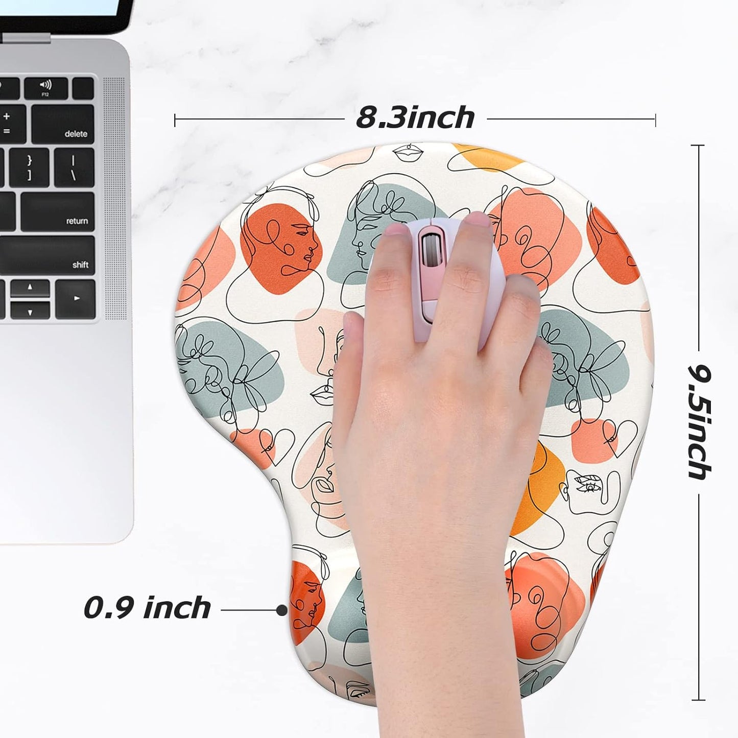 Hsurbtra Ergonomic Mouse Pad with Wrist Rest Support, Gel Mouse Pads with Non-Slip PU Base, Pain Relief Memory Foam Computer Mat, Cute Office Supplies Desk Decro Accessories, Art Face