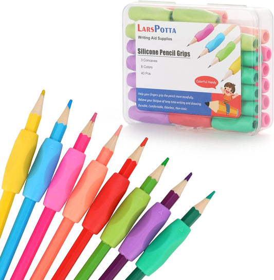 Ergonomic Pencil Grips 40 Pcs with 8 Colors, Silicone Pencil Holders for Kids Handwriting, Toddler Gel Pencil Cushion Grippers, Triangle Pen Grips for Adults Writing Aid, Classic