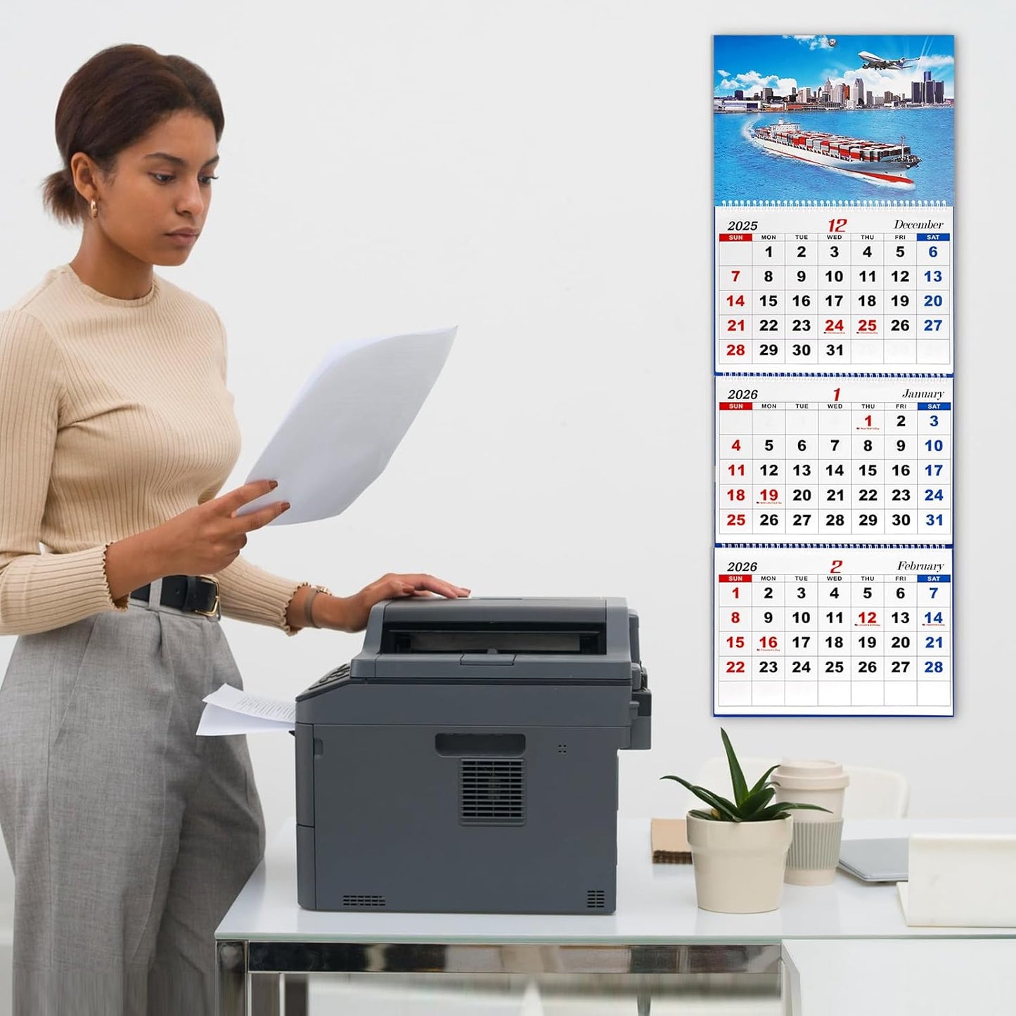 Wall Calendar 2026 Monthly Calendar 3 Month Display Wall Calendars 2026 Wall Calendar (Folded in one Month), Dec 2025 - Jan 2027, for Office School Home (B)