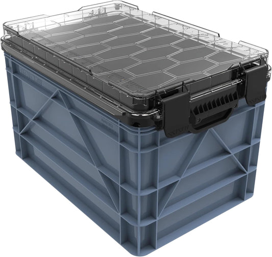 SIDIO Weather Resistant Stackable Storage Bins for Organization - Full-Size Plastic Bin with Dividers for Home Organization, Garage Storage - Heavy Duty Organizer Box (Navy Gray)